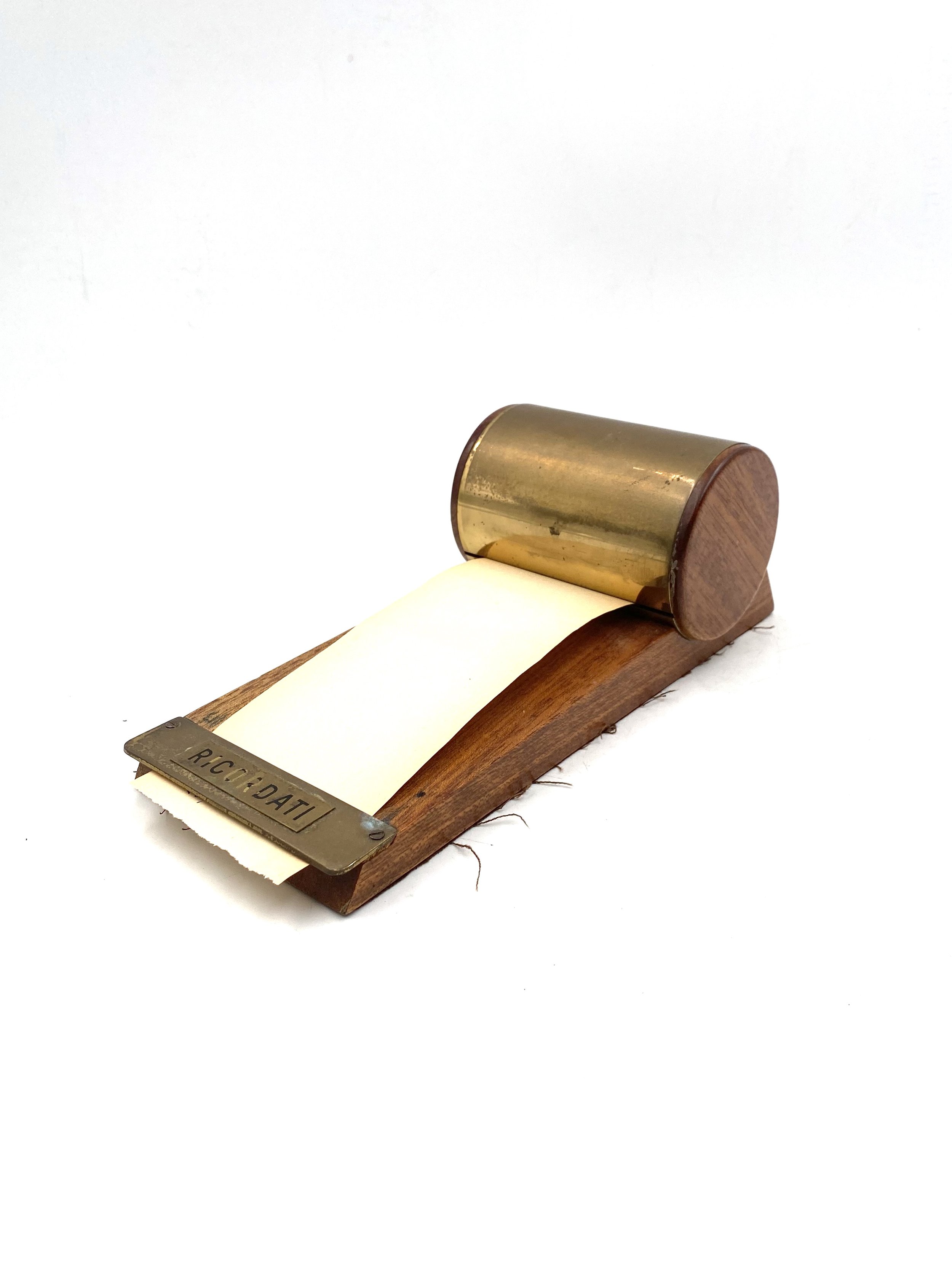 'Ricordati' brass and wood memo, Italy 1930s