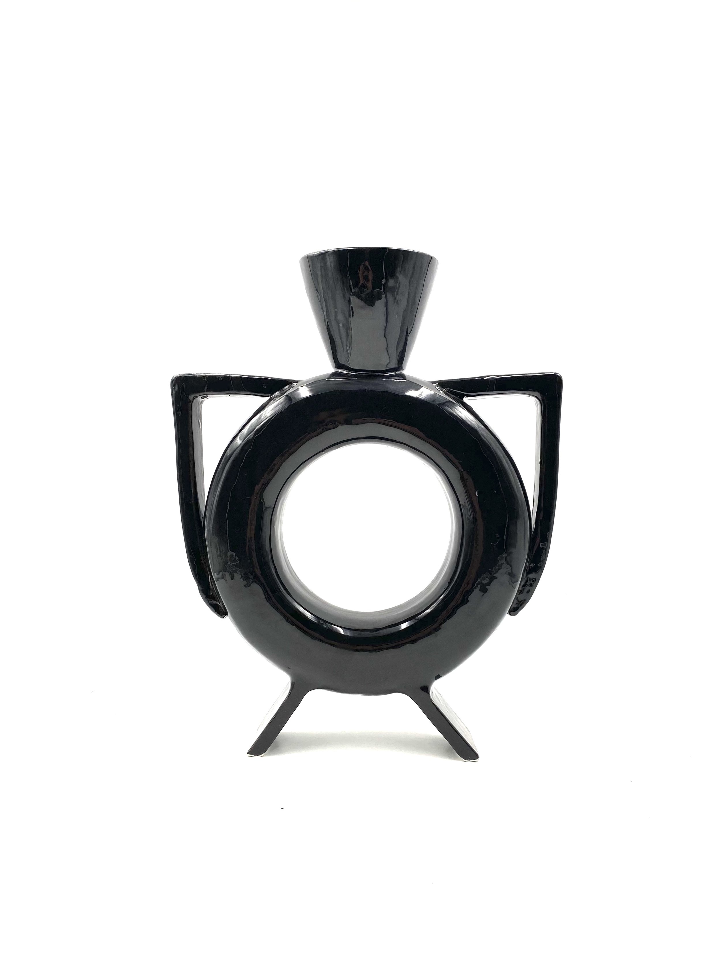 Organic modern black ceramic vase, Italy 1980s
