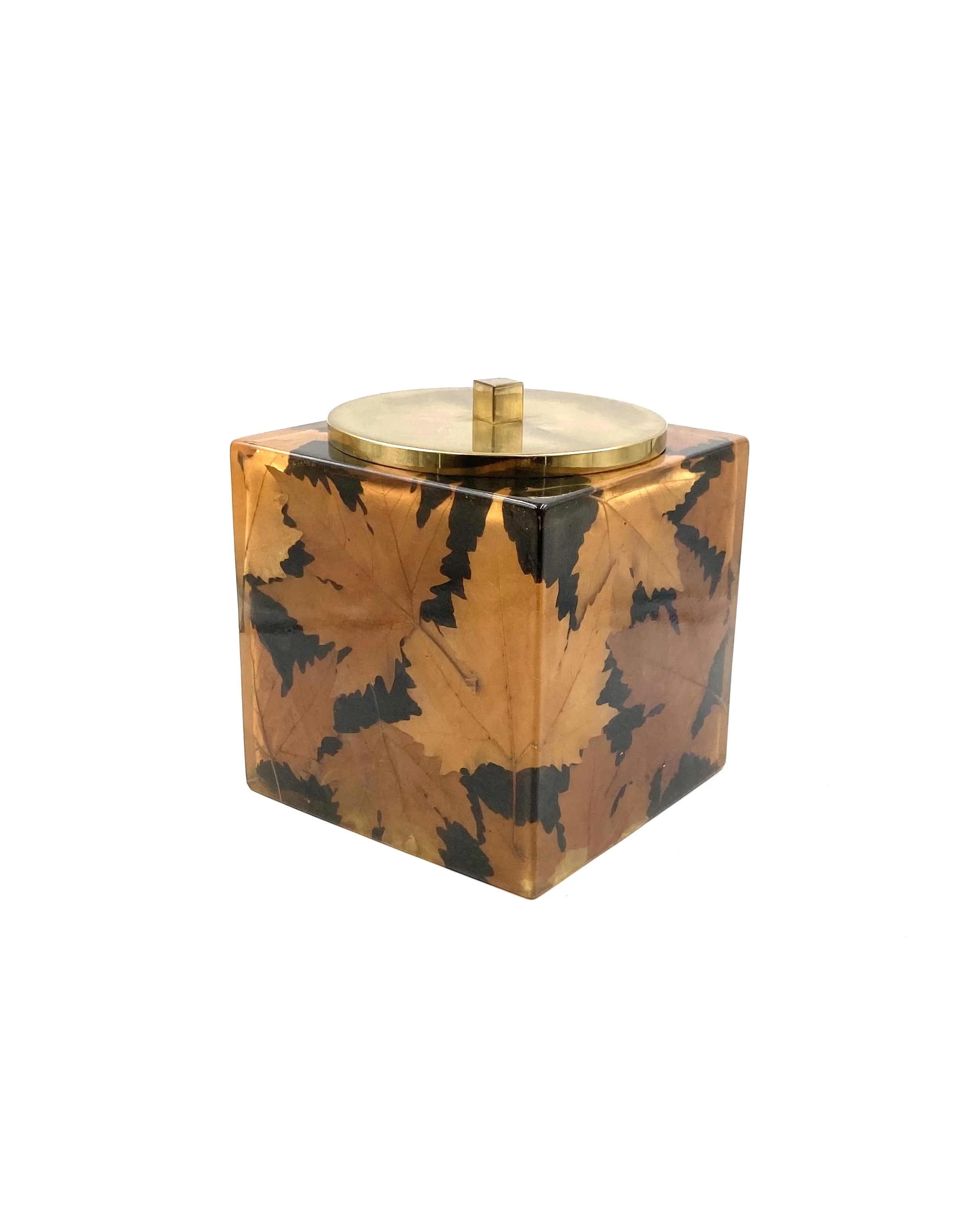 Hollywood regency brass and leaves resin ice bucket, Montagnani Firenze Italy 1970s