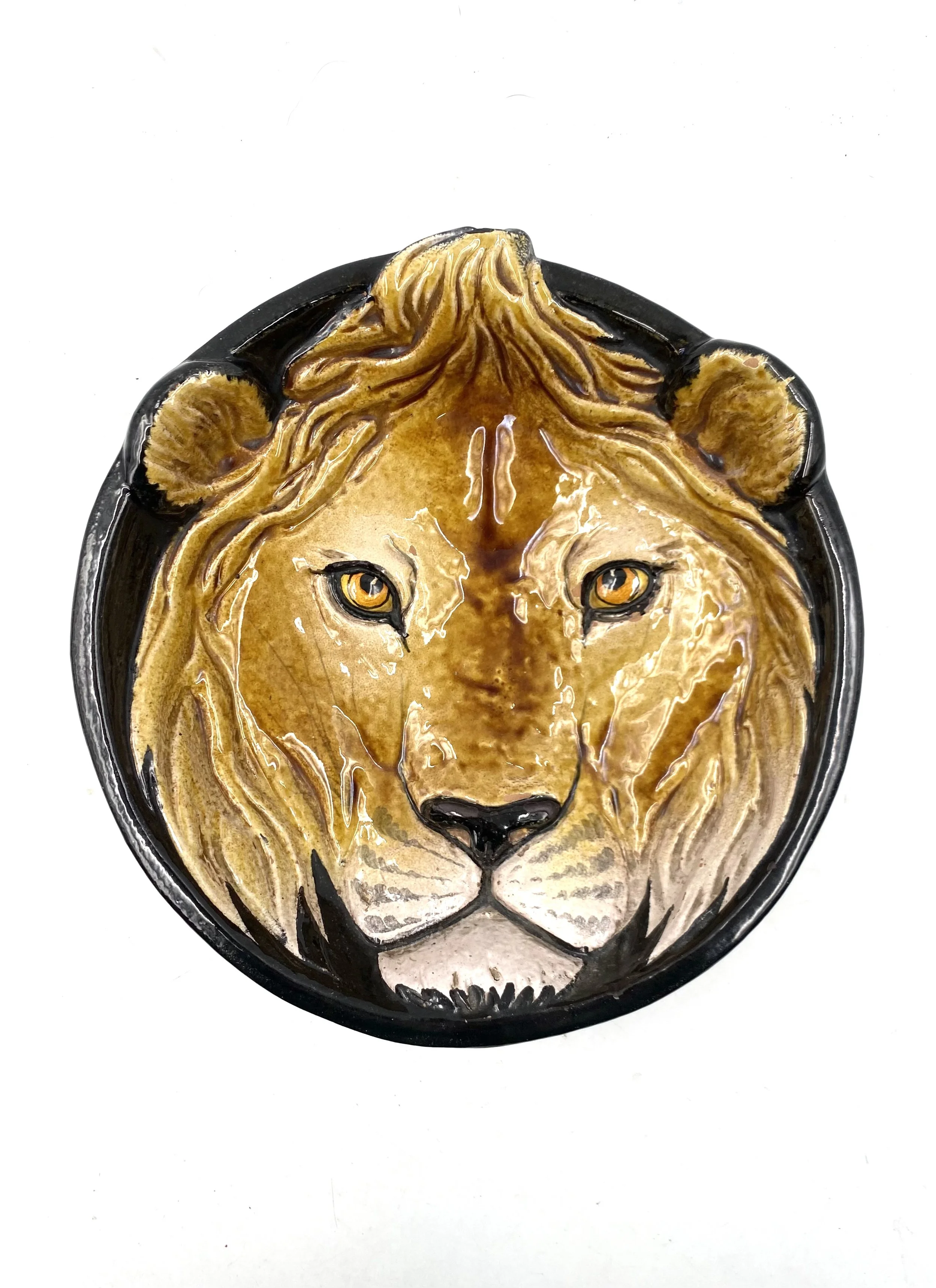 Mid-century lion ceramic plate / vide poche, Italy 1970s