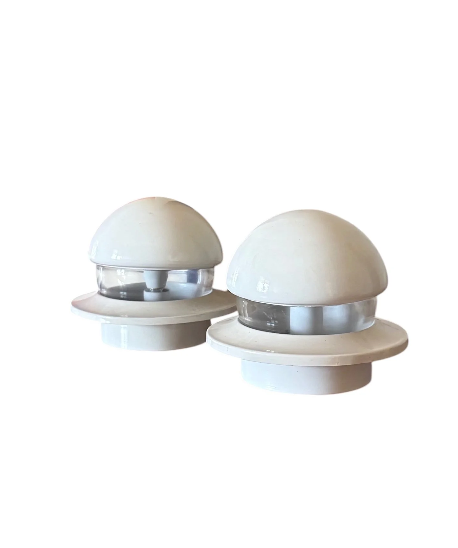 Pair of vintage 1970s Italian Space Age bedside table lamps, retro mid-century modern lighting for bedroom decor.