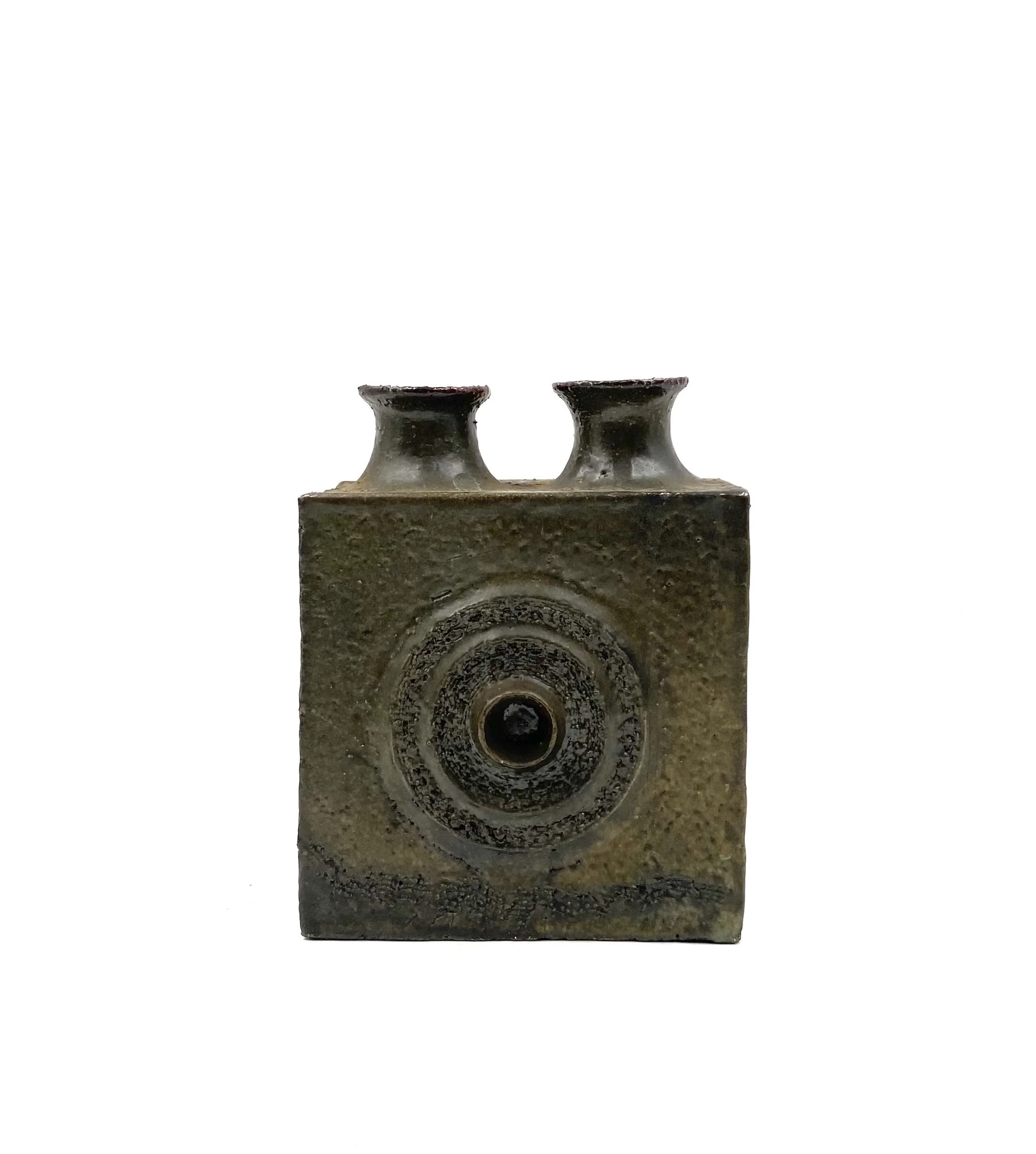 Dark green brutalist ceramic vase, Italy 1980s