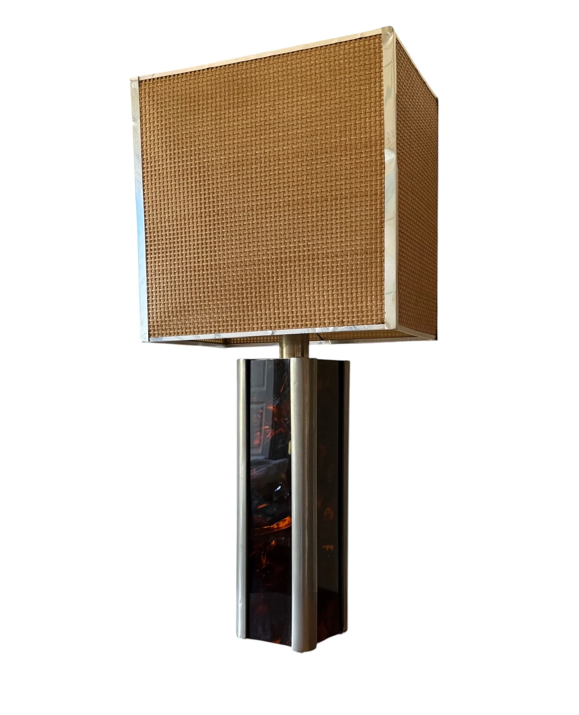 Vintage 1970s Romeo Rega Hollywood Regency table lamp in brass and chrome, Italian design