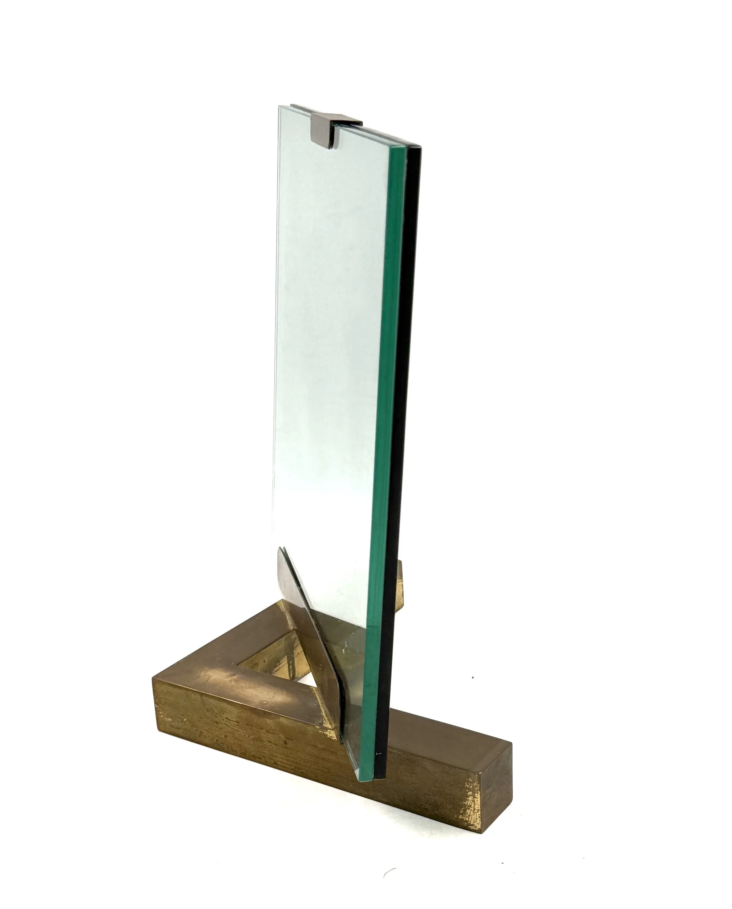 Vertical Lucite and brass picture frame Italy 1970s Gabriella Crespi style.