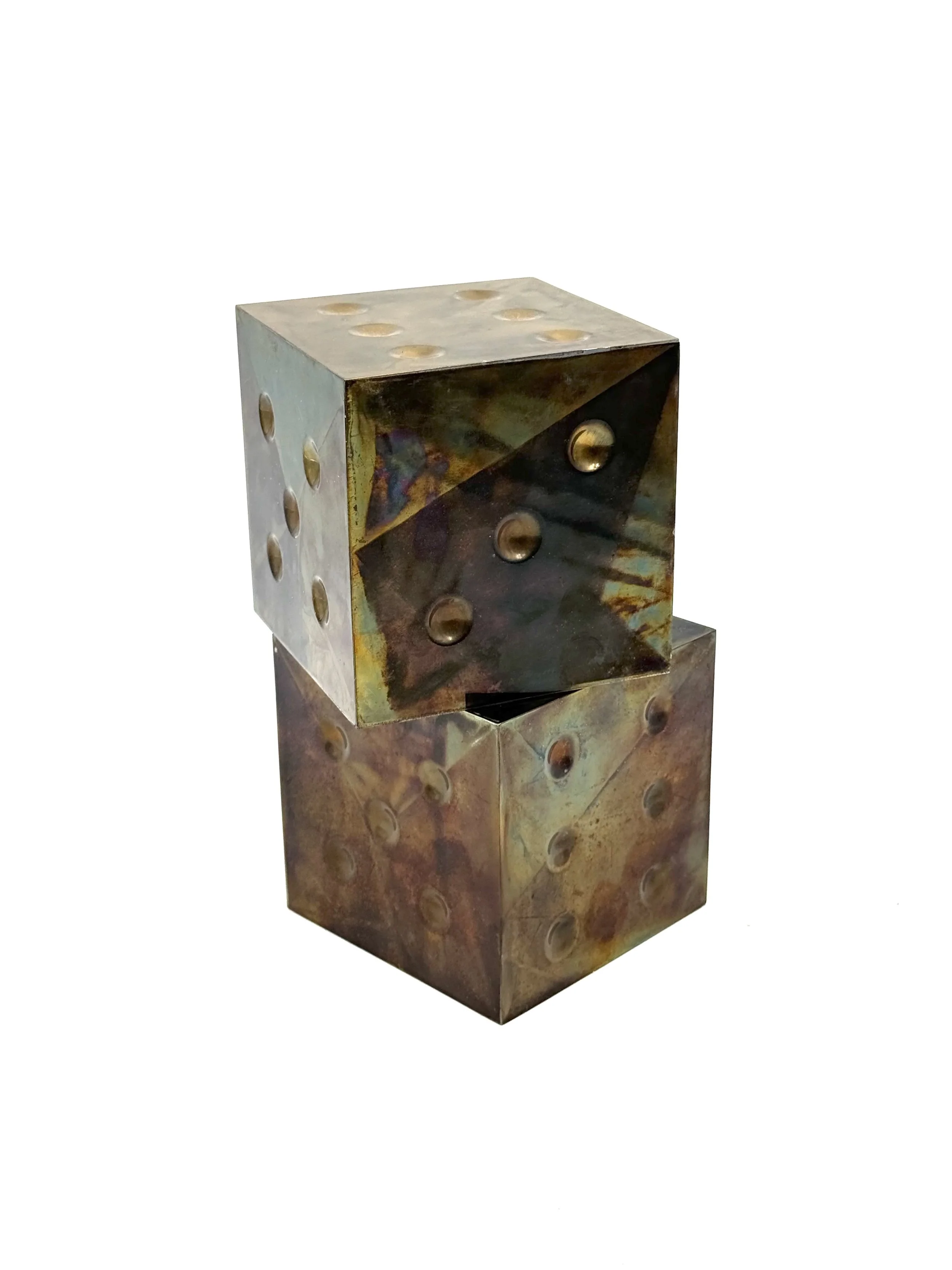 Pair of brass dice-shaped paperweights / bookends, Italy 1970s