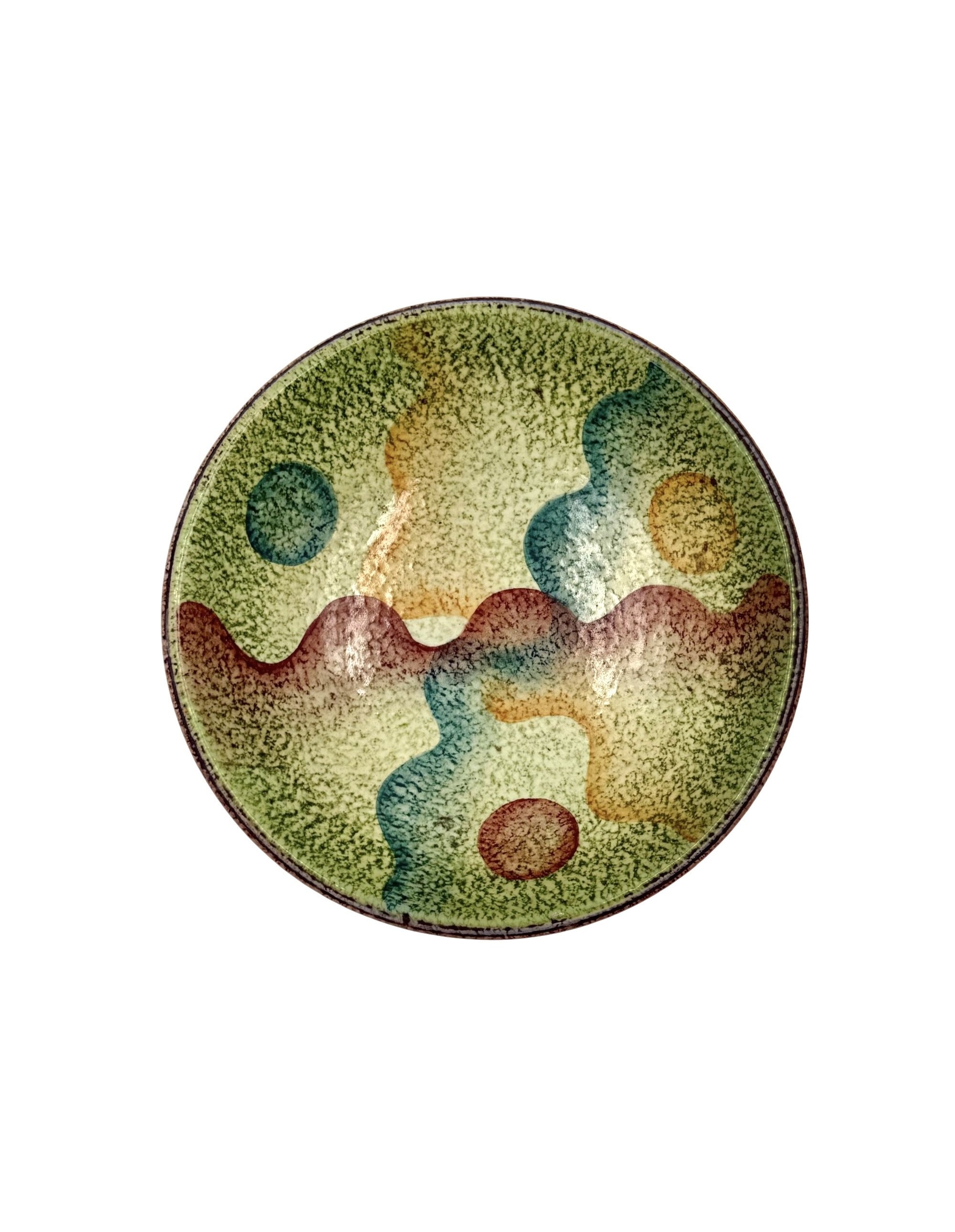 Italian Futurist ceramic vide poche by IAMA Albisola, 1930s avant-garde pottery tray with geometric hand-painted design.