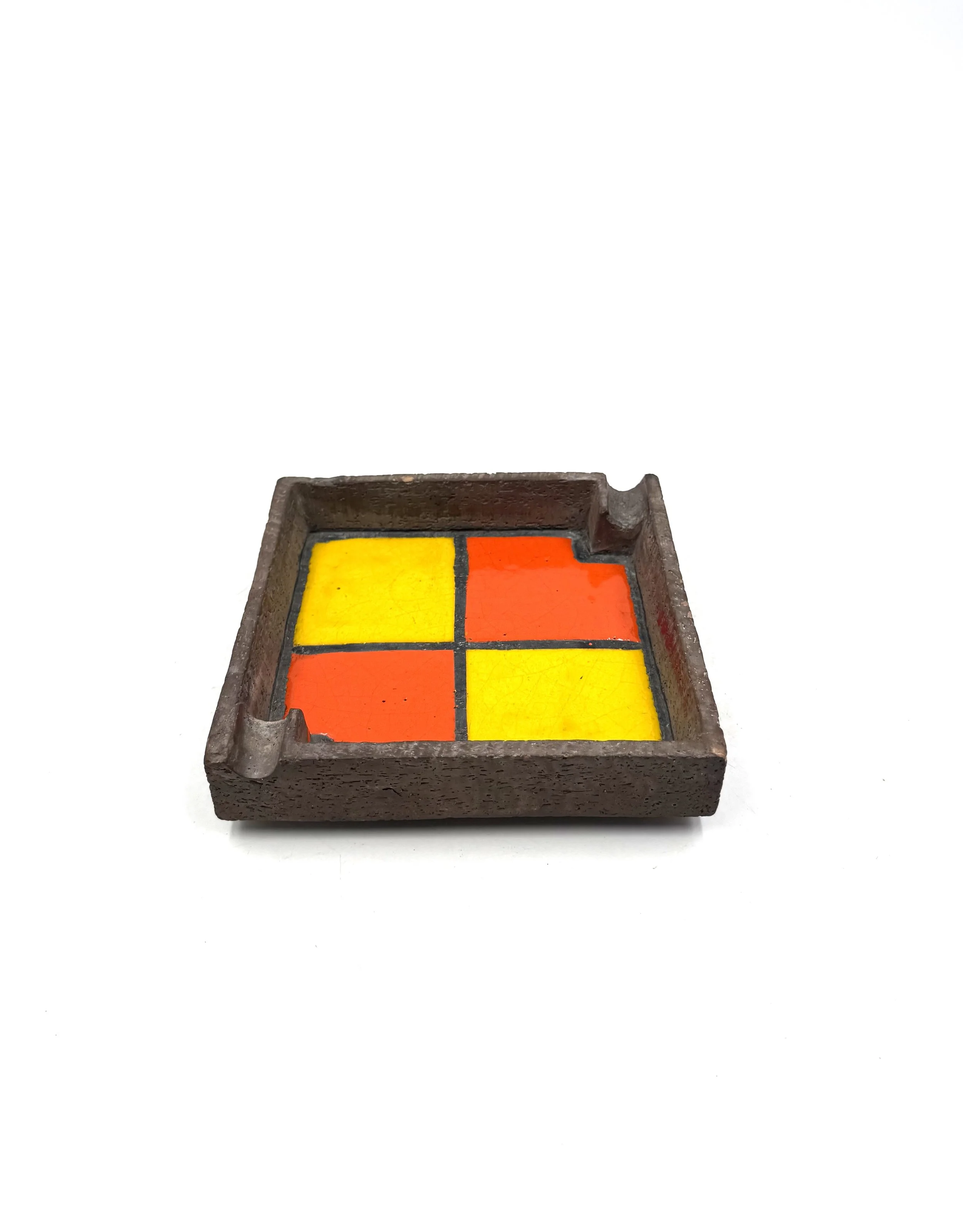 Aldo Londi Bitossi ceramic ashtray square yellow and orange 1970s Italy