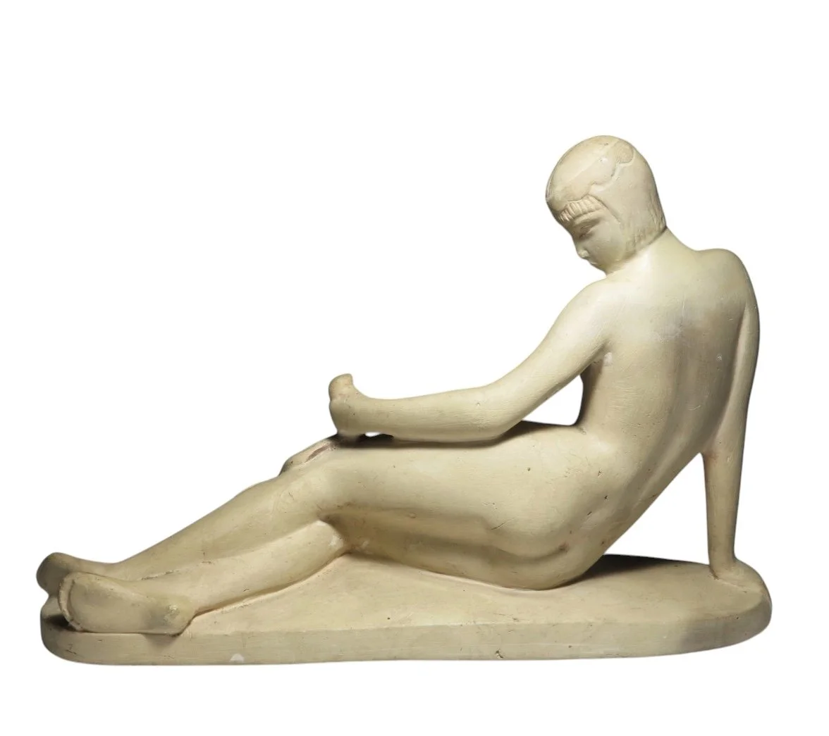 Vintage French Art Deco faience ceramic sculpture of Cleopatra by artist Nándor Berky, circa 1940