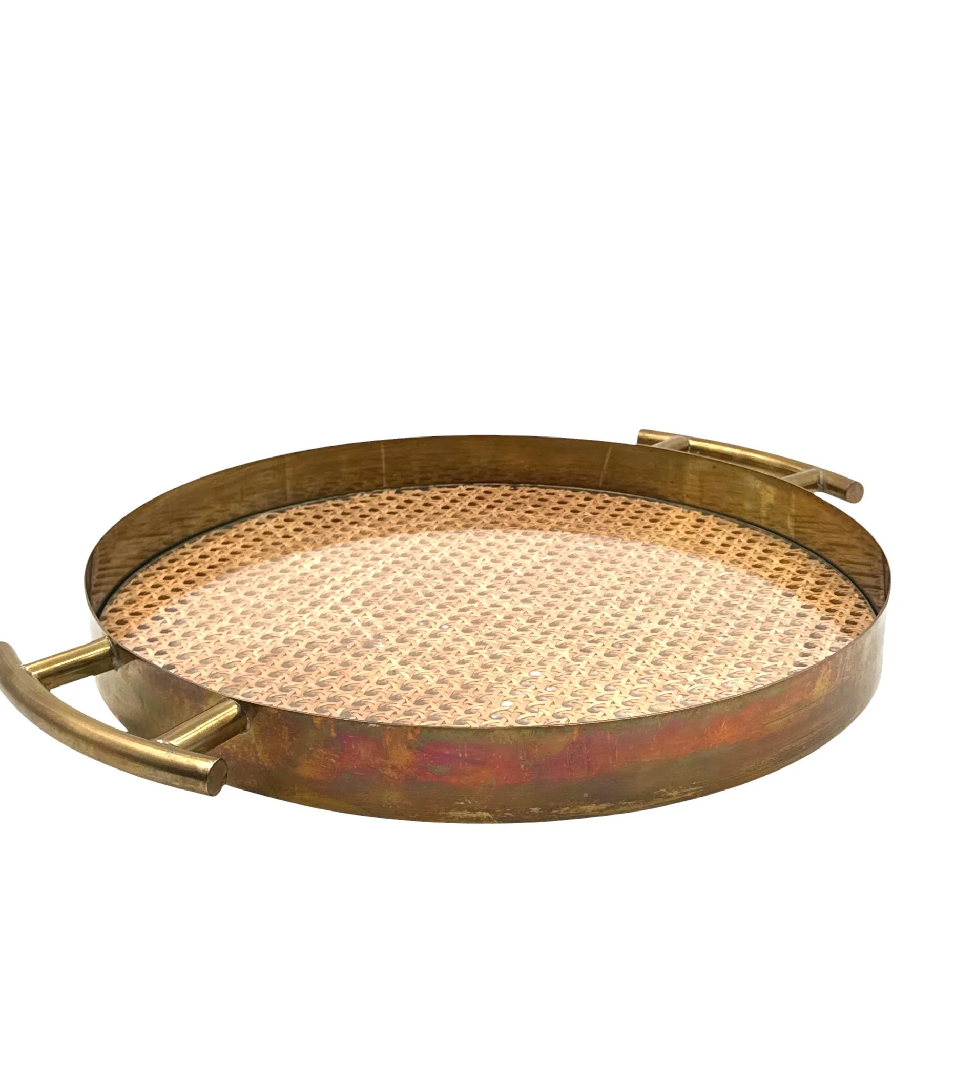 IMG_5773.jpgVintage 1970s Italian Hollywood Regency luxury tray with woven Vienna straw and glass top