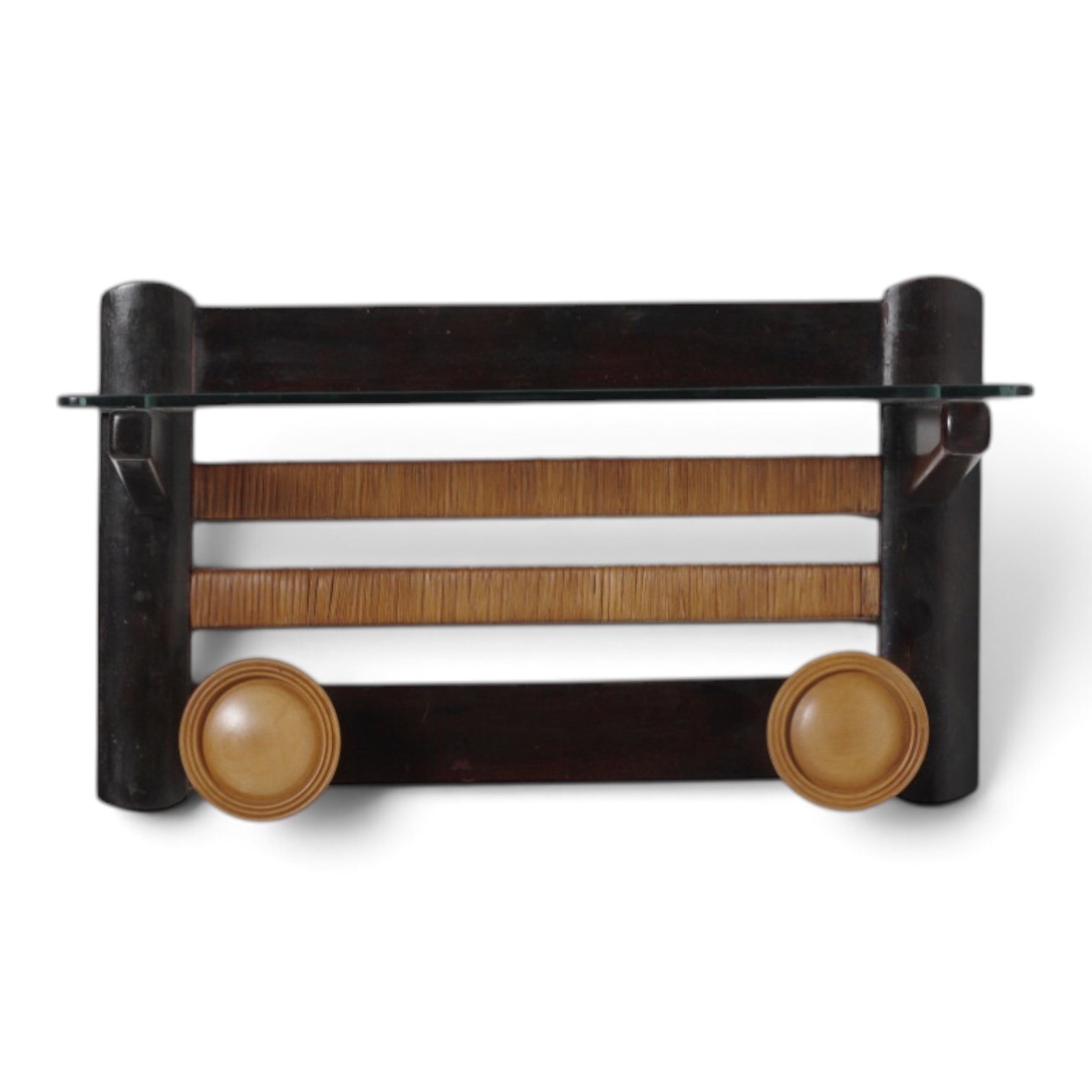 Italian Art Deco dark wood wall mounted coat rack with hooks circa 1940s.