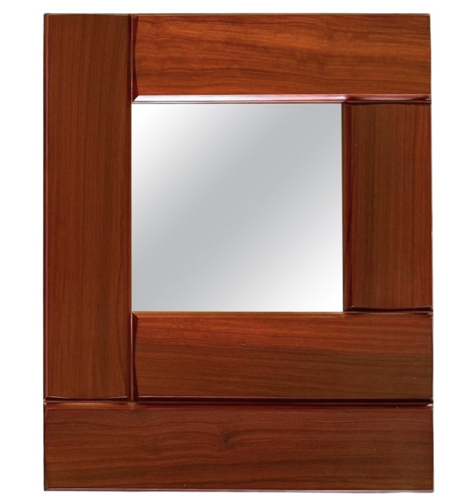Luciano Frigerio, Hollywood Regency mod. Tartaro solid padouk wood mirror, Italy 1970s