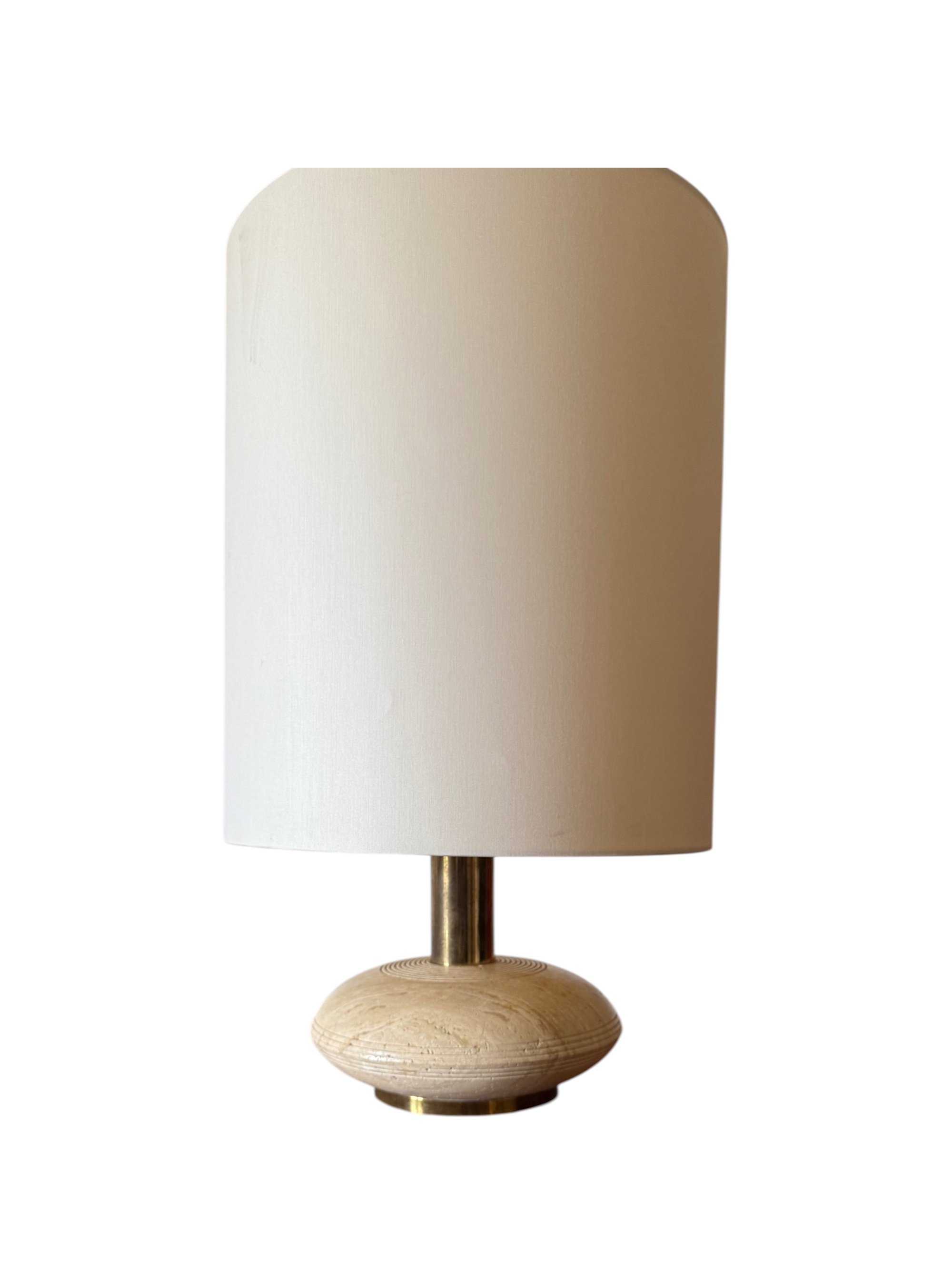 Mid-Century Modern table lamp base made of solid travertine stone with a polished brass neck, Italy 1970s