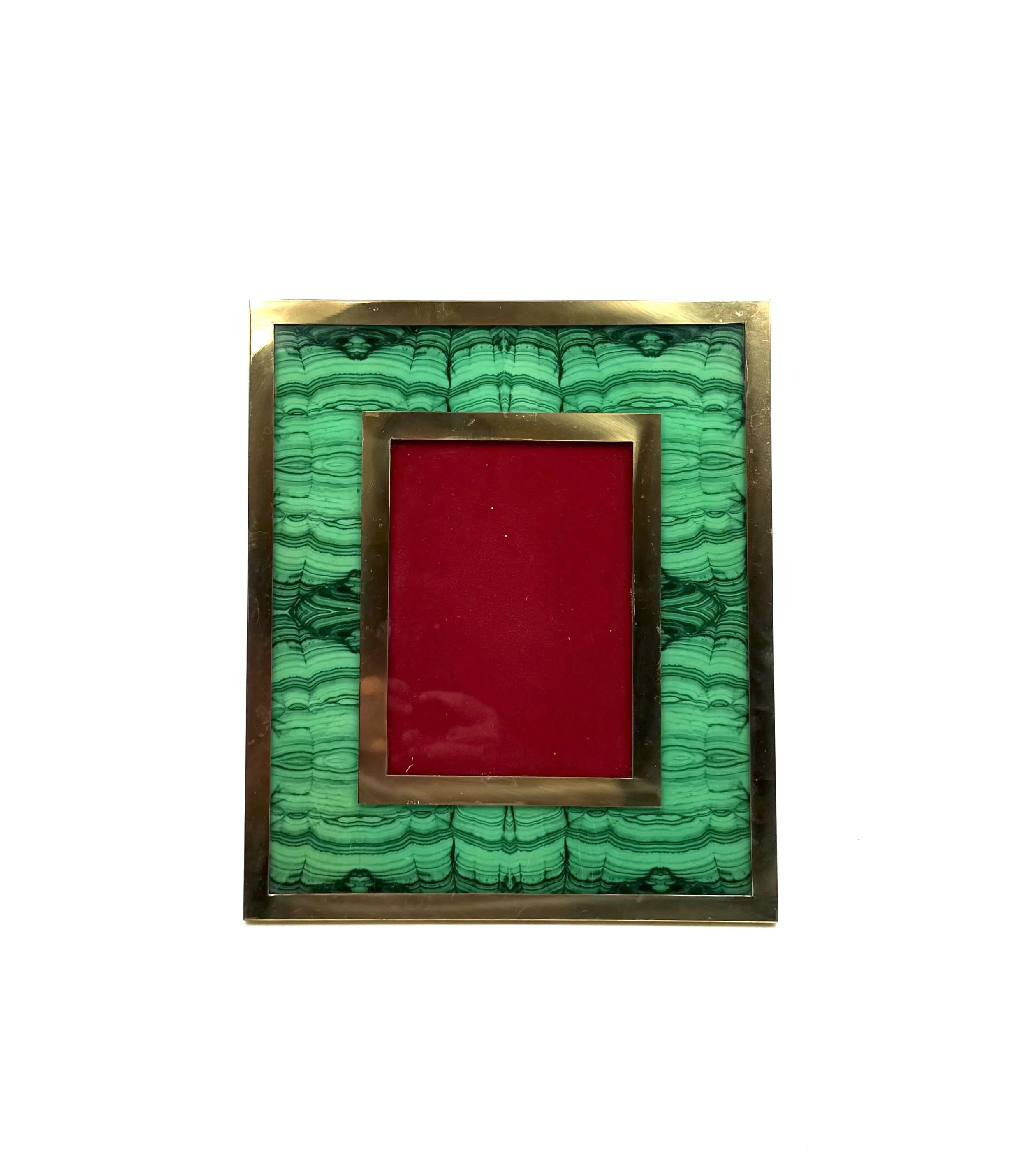 1970s Italian mid-century picture frame with a green faux malachite pattern