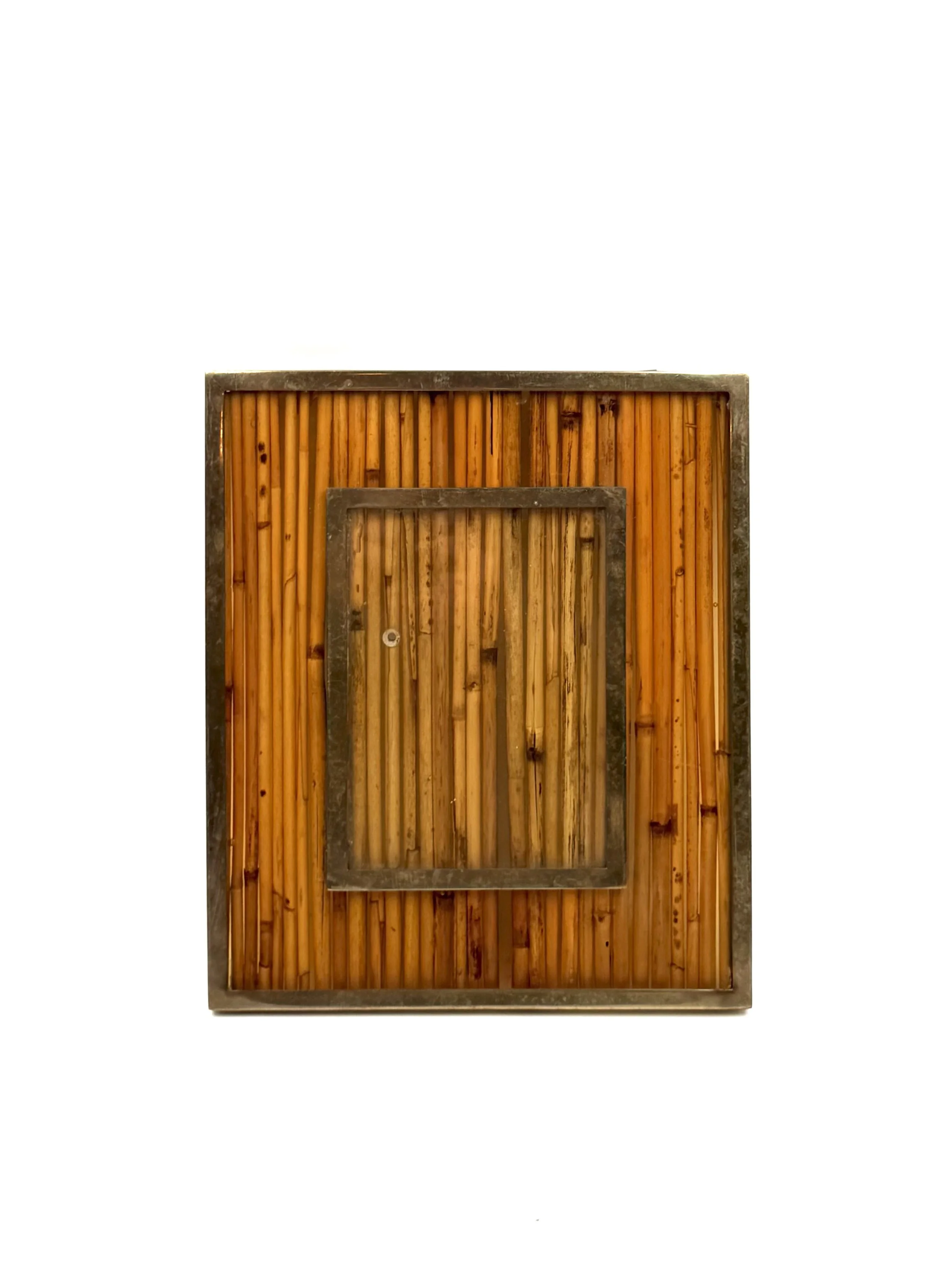 Vertical Lucite and brass picture frame Italy 1970s Gabriella Crespi style.