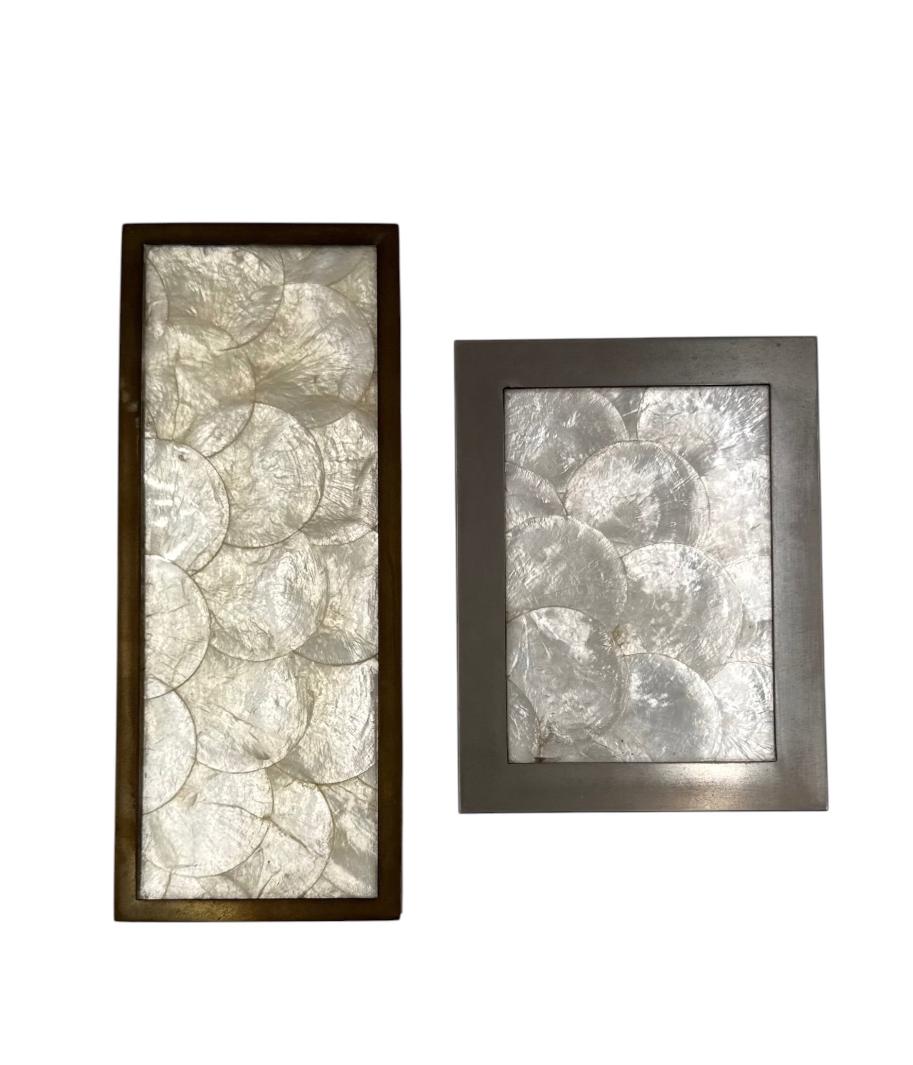 Set of two vintage 1960s Italian mid-century mother-of-pearl jewelry boxes in the manner of Gabriella Crespi