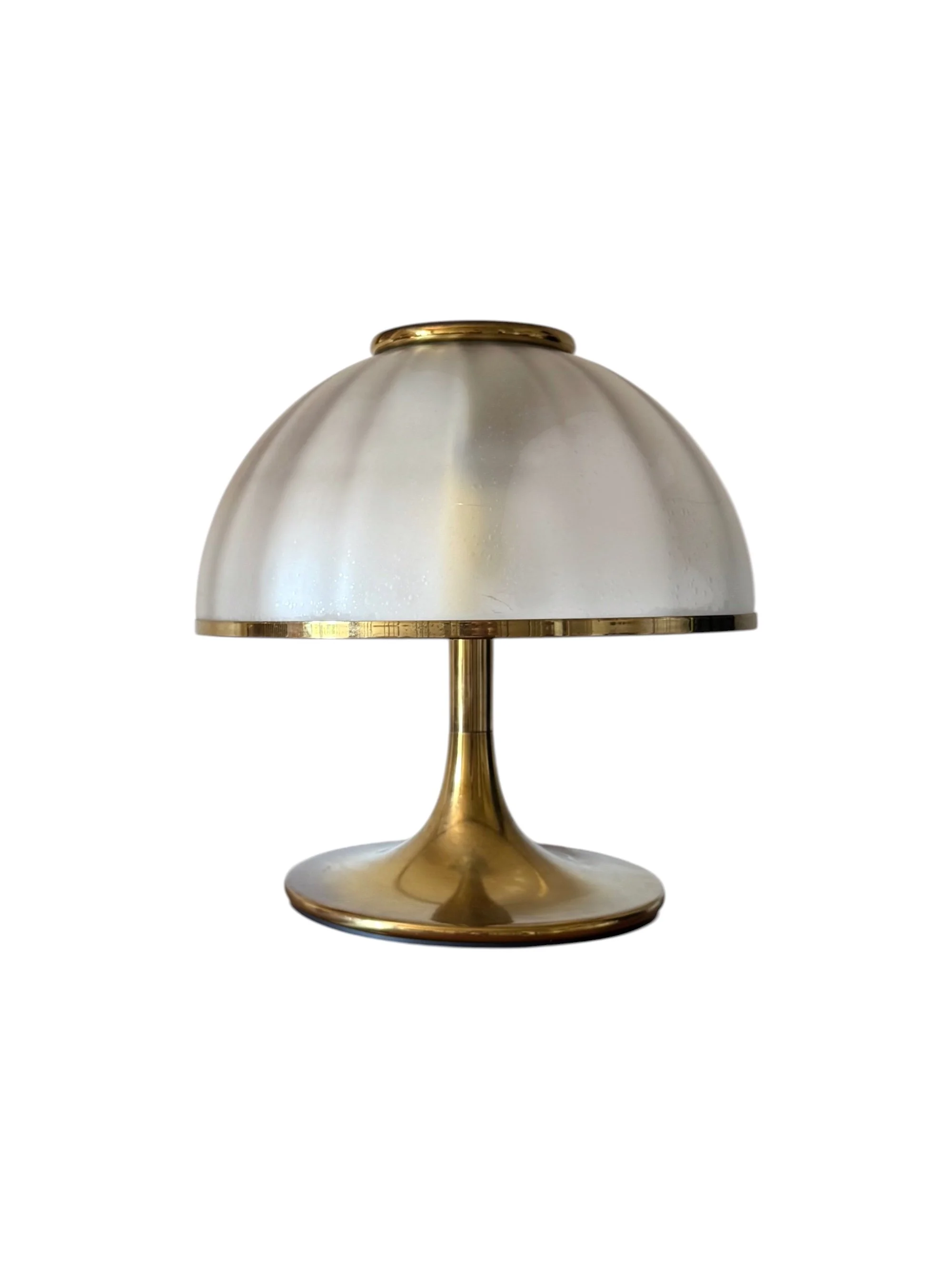 Vintage Fabbian hand blown Murano glass mushroom table lamp lit up Italy 1970s.