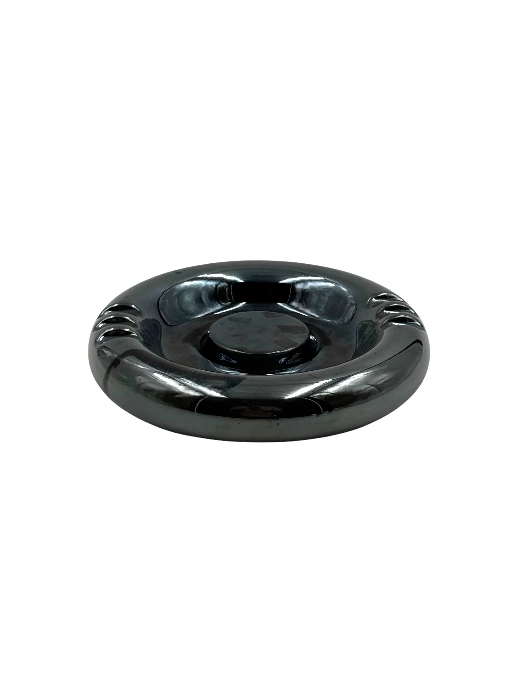 Space age blue iridescent ceramic ashtray / vide poche, Italy 1970s