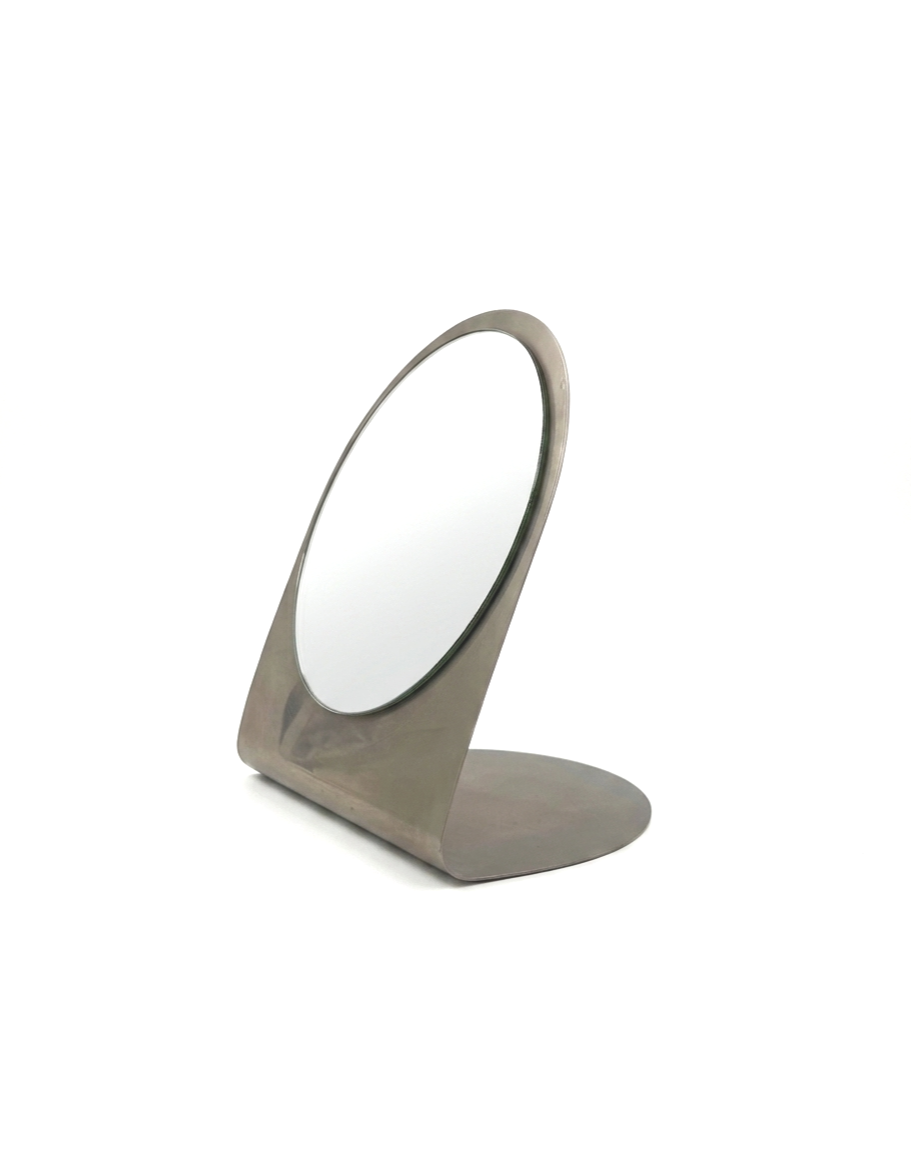 Vintage French mid-century table mirror and vanity mirror from the 1970s, showcasing elegant minimalist lines and retro design.