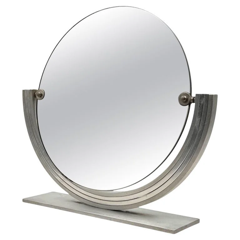 Mid-century nickel-plated brass table mirror / vanity, Gaetano Missaglia Italy 1960s