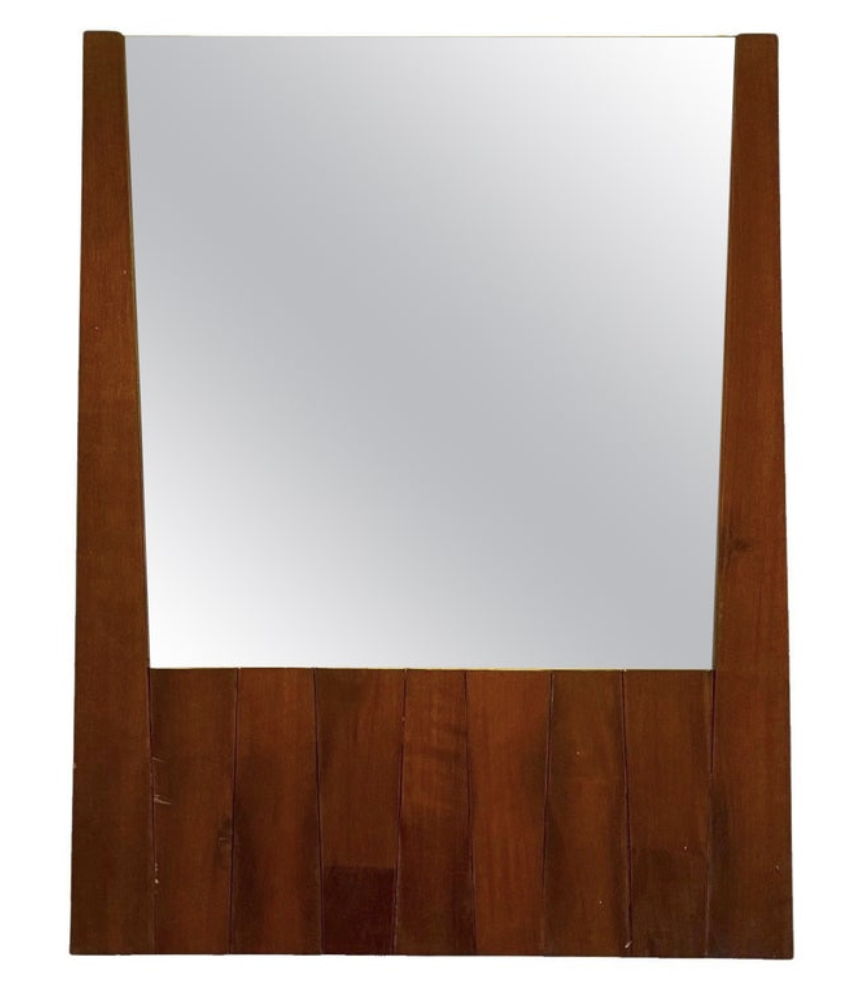 Luciano Frigerio, Hollywood Regency mod. Barium solid walnut mirror, Italy 1970s