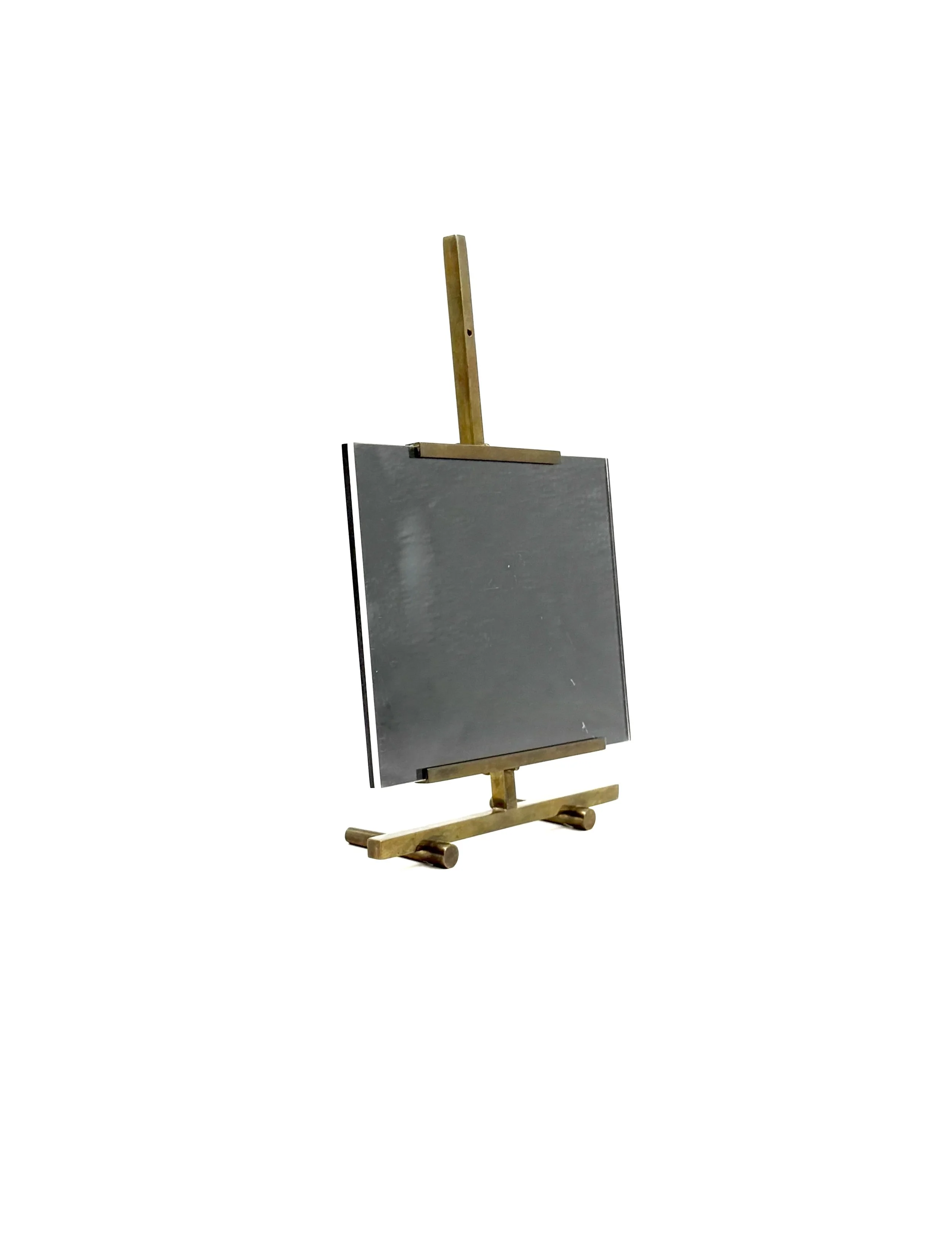 Vintage Italian brass easel-shaped photo frame by Montagnani, Hollywood Regency style tabletop decor from the 1970s.