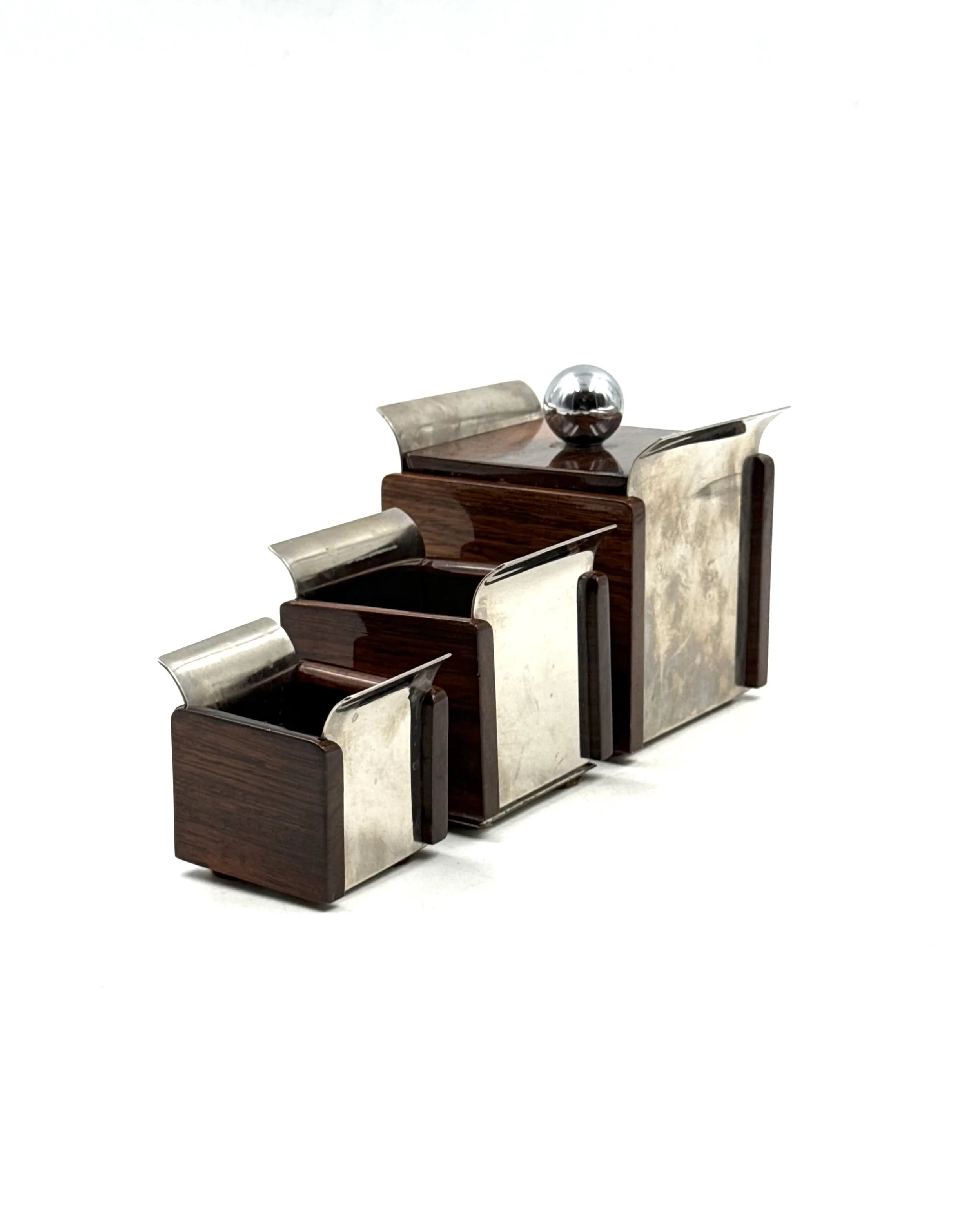 Ico Parisi wood and metal smoking set ashtrays Italy 1960s Mid-Century Modern