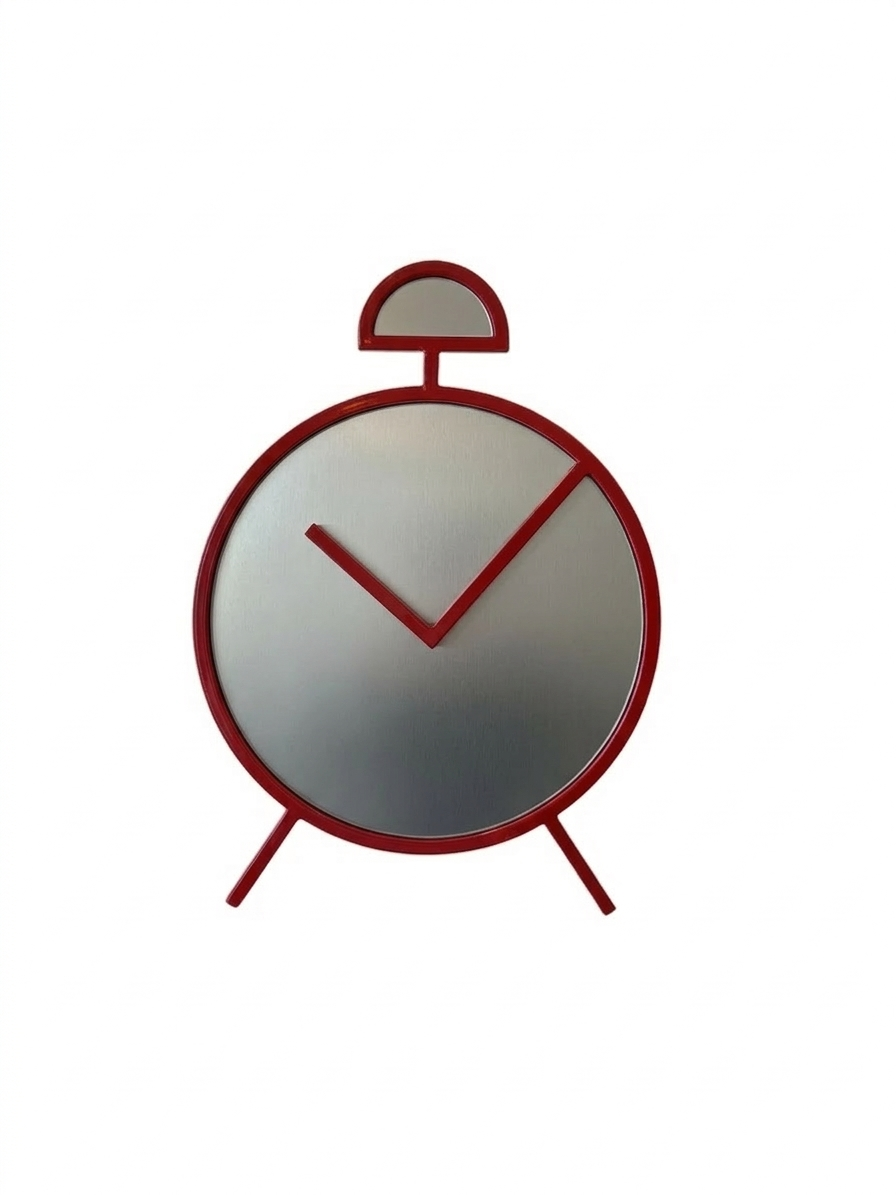 Postmodern red clock shaped wall mirror by PILM Italy 1980s front view