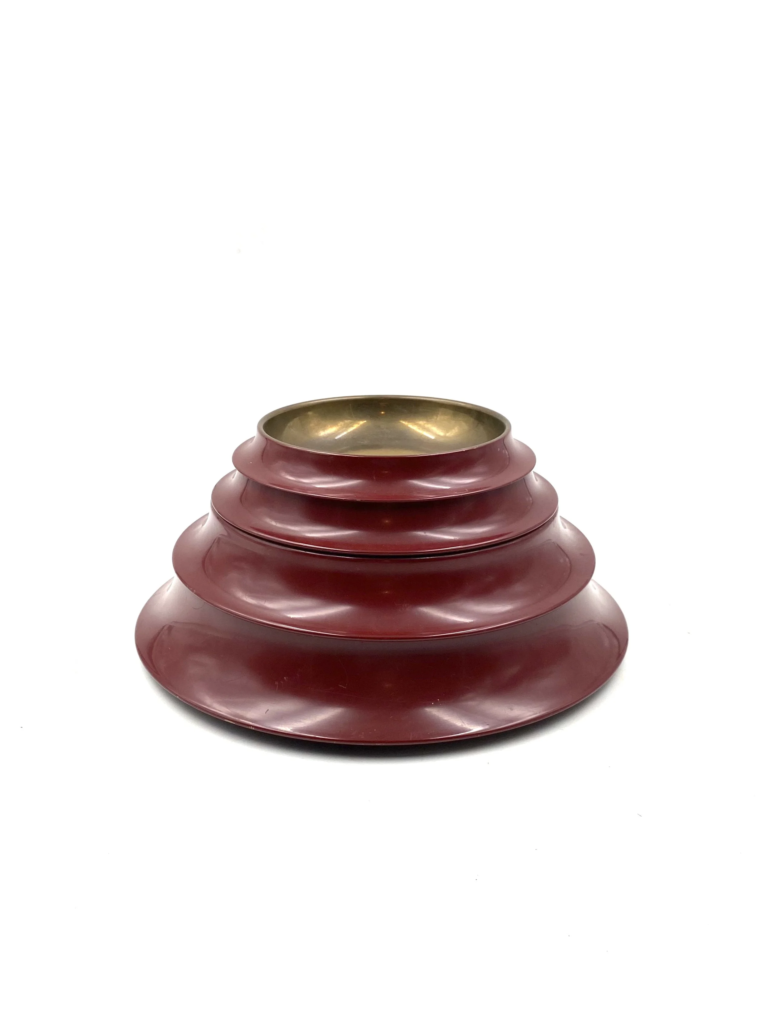 Sculptural pagoda shaped stacked brass trays / vide poche, Angelo Mangiarotti Italy 1970s
