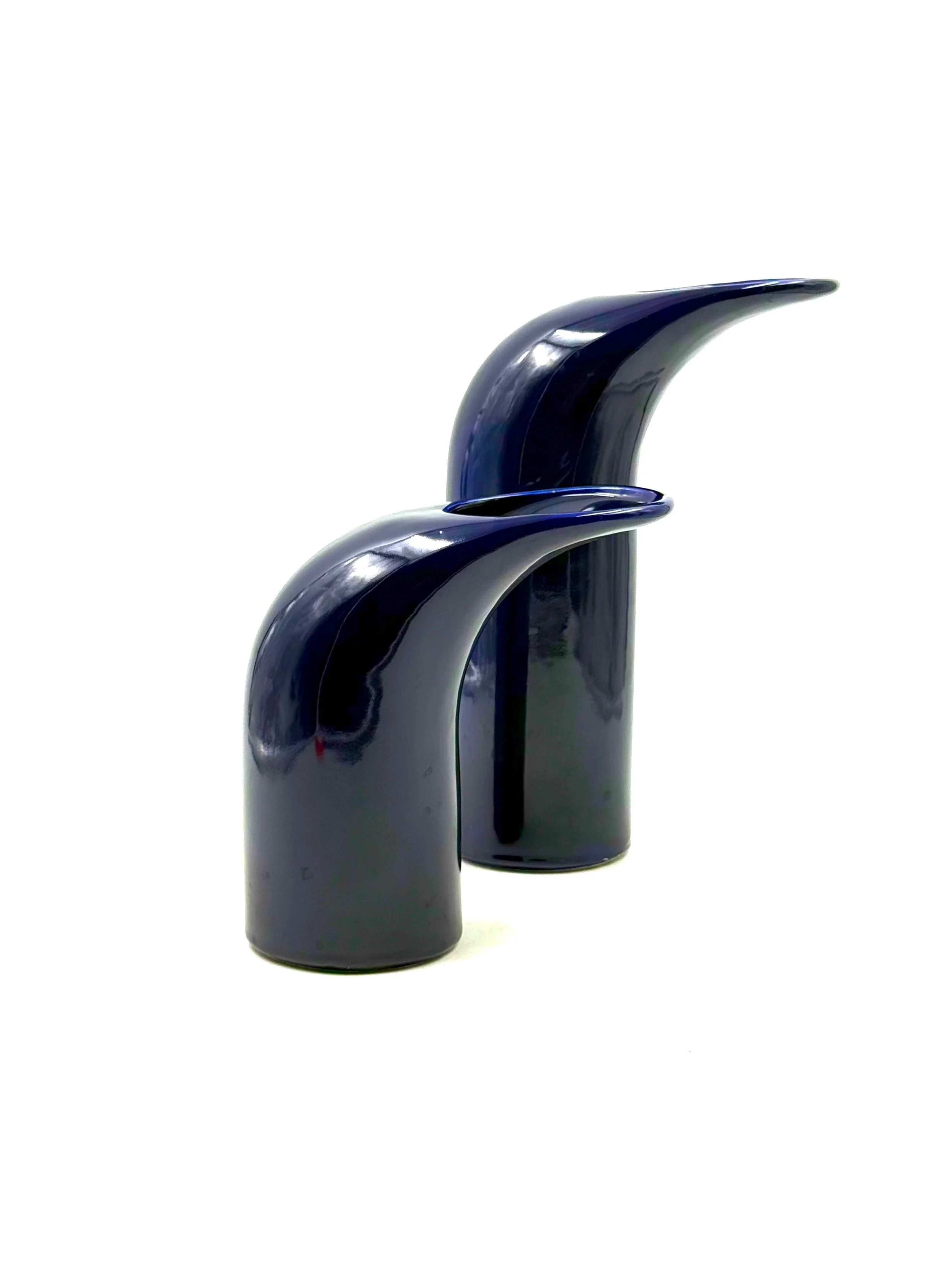 Space age set of 2 blue ceramic vase, Italy ca. 1970