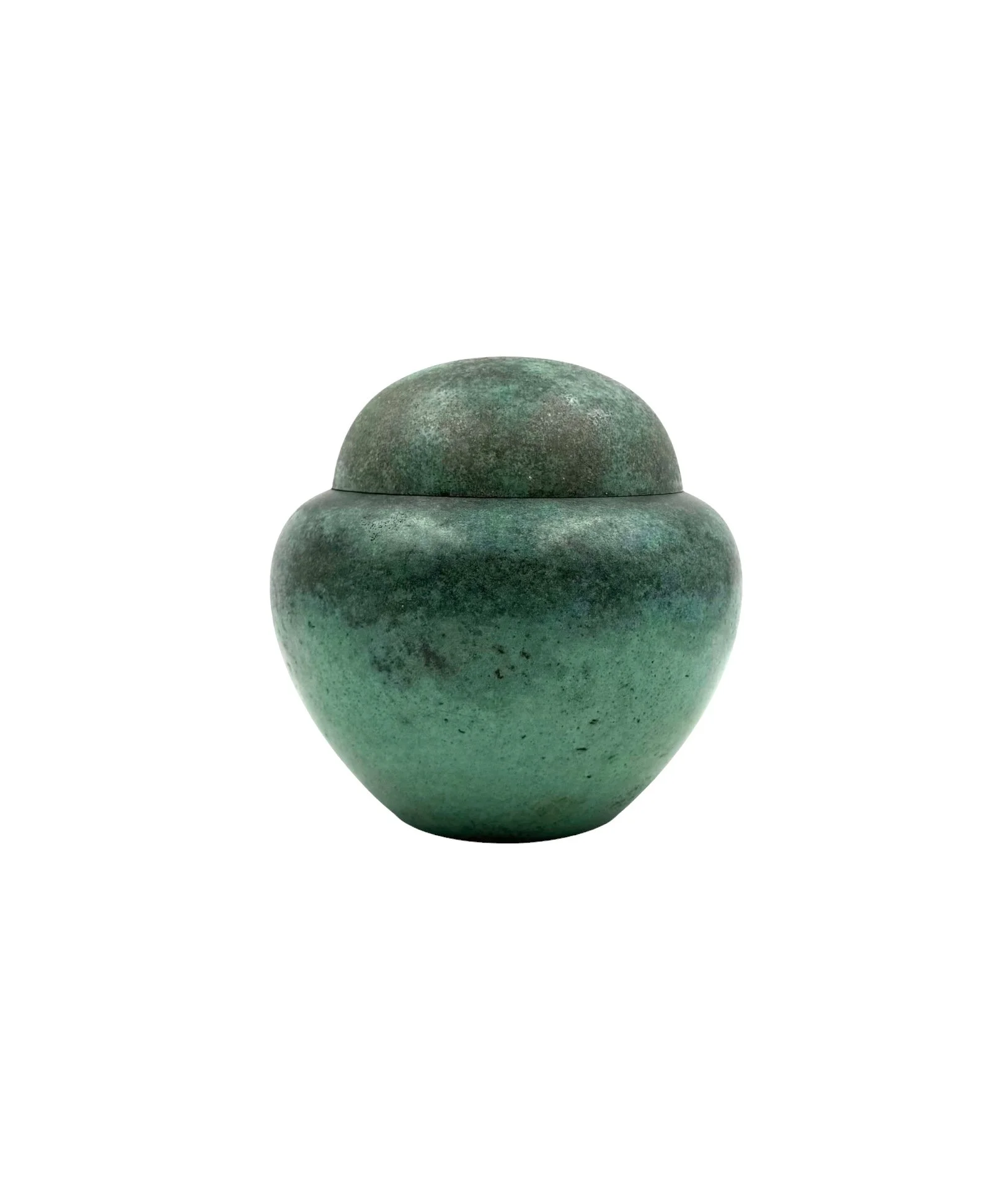 Art Deco green glass potiche vase from the Ikora series by Paul Haustein for WMF Germany circa 1925, featuring a textured bubble and crackle effect