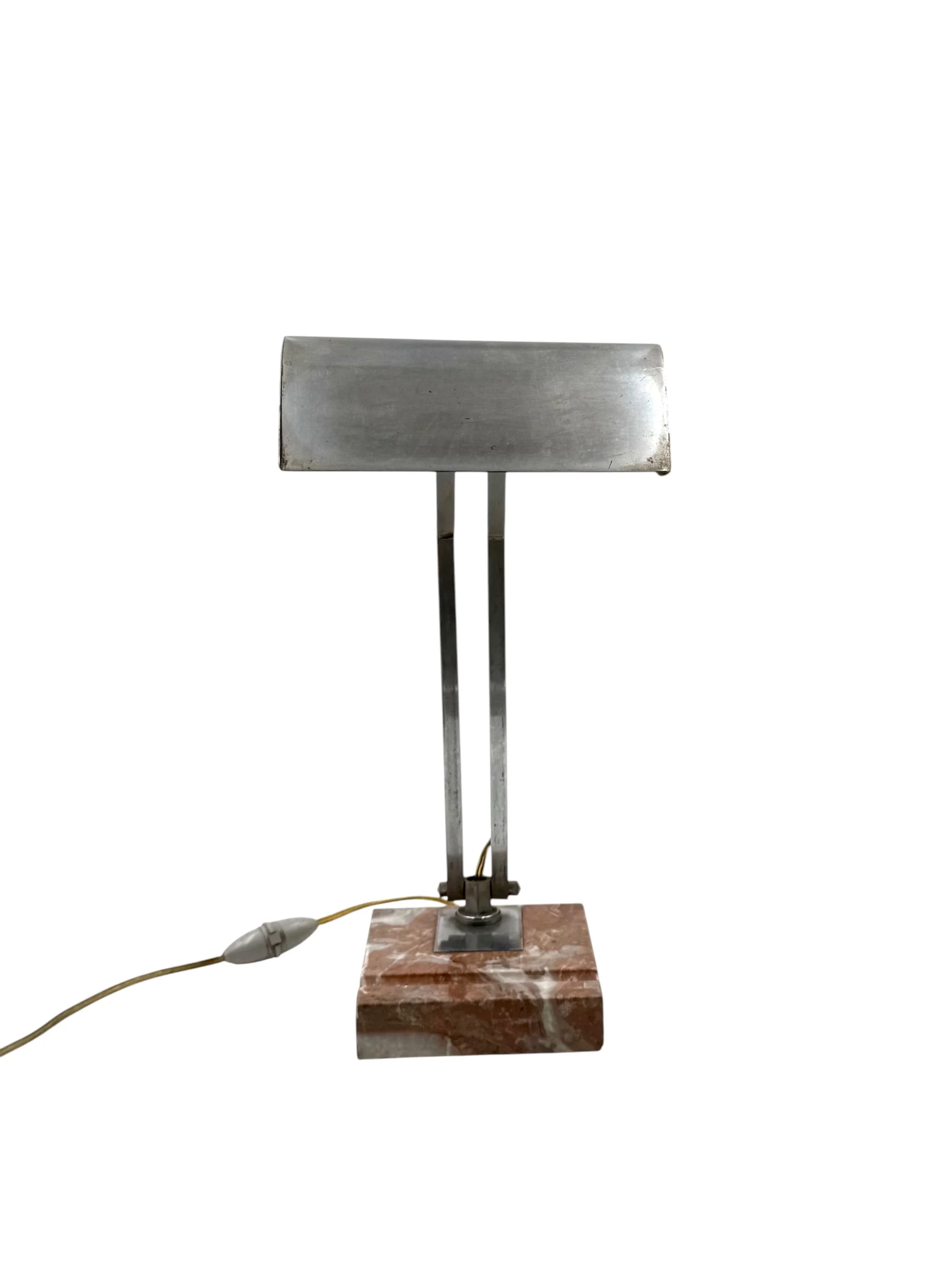 Fare France circa 1930 Art Deco desk lamp, industrial metal task light with adjustable dome shade and weighted base, French vintage.