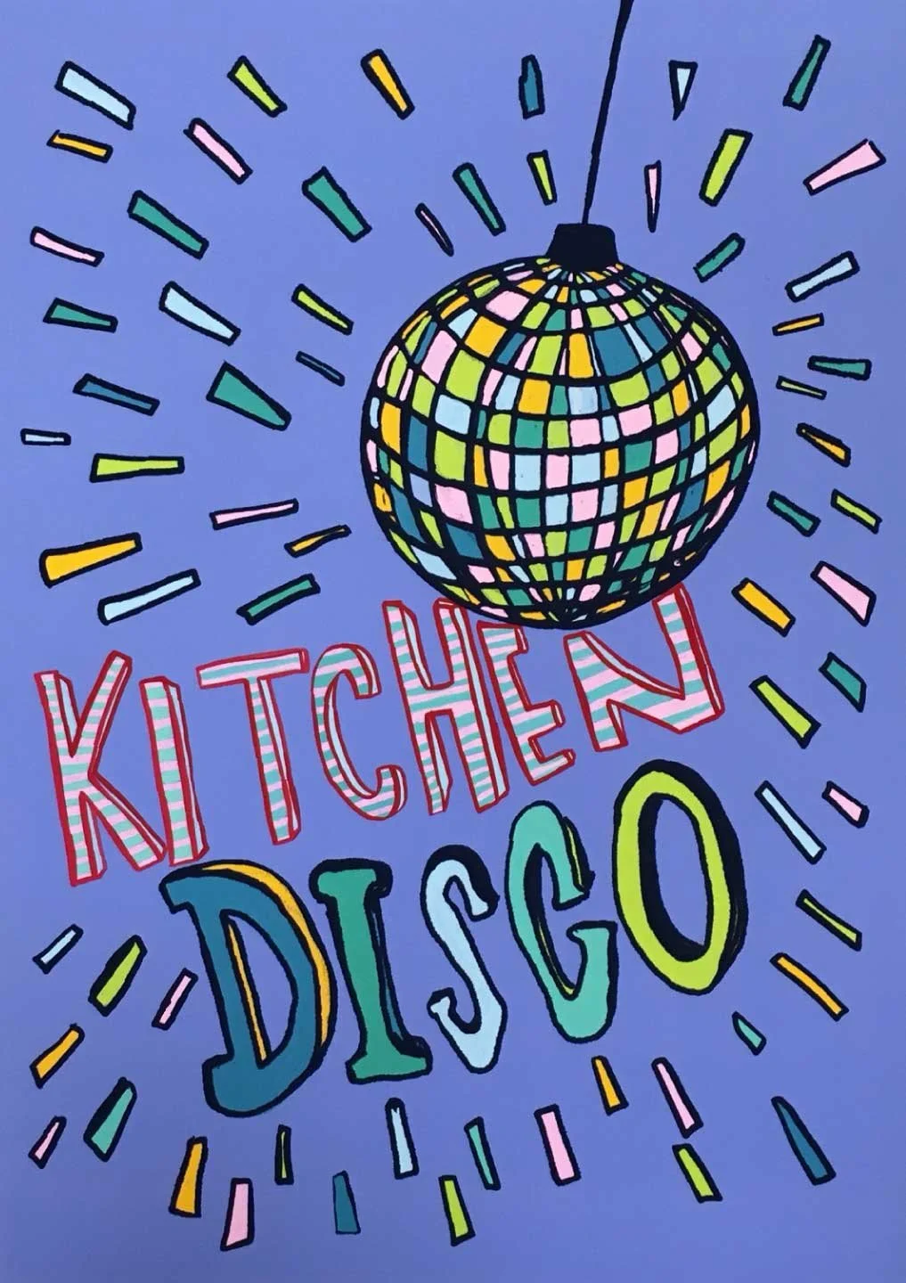 A4 Kitchen Disco Print - Bright Colours, Disco Ball
