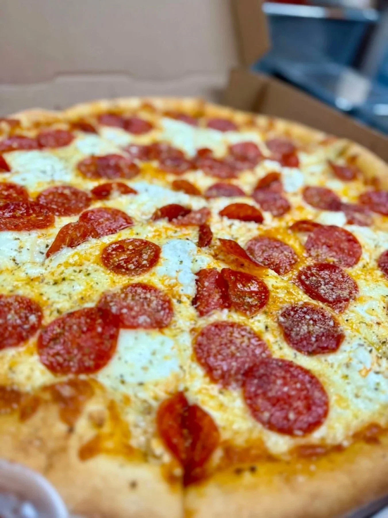 Zio John B's pepperoni pizza in the box