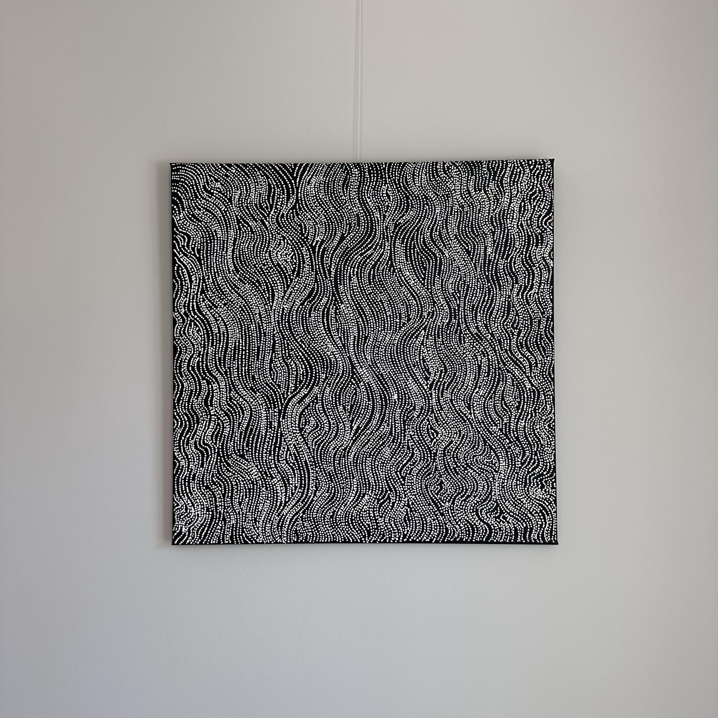 Valda Napangardi Granites, 
Mina Mina Jukurrpa (Mina Mina Dreaming), 2025, 
acrylic on linen, 
76 x 76 cm, 
Unstretched CHF825, Stretched CHF1,015