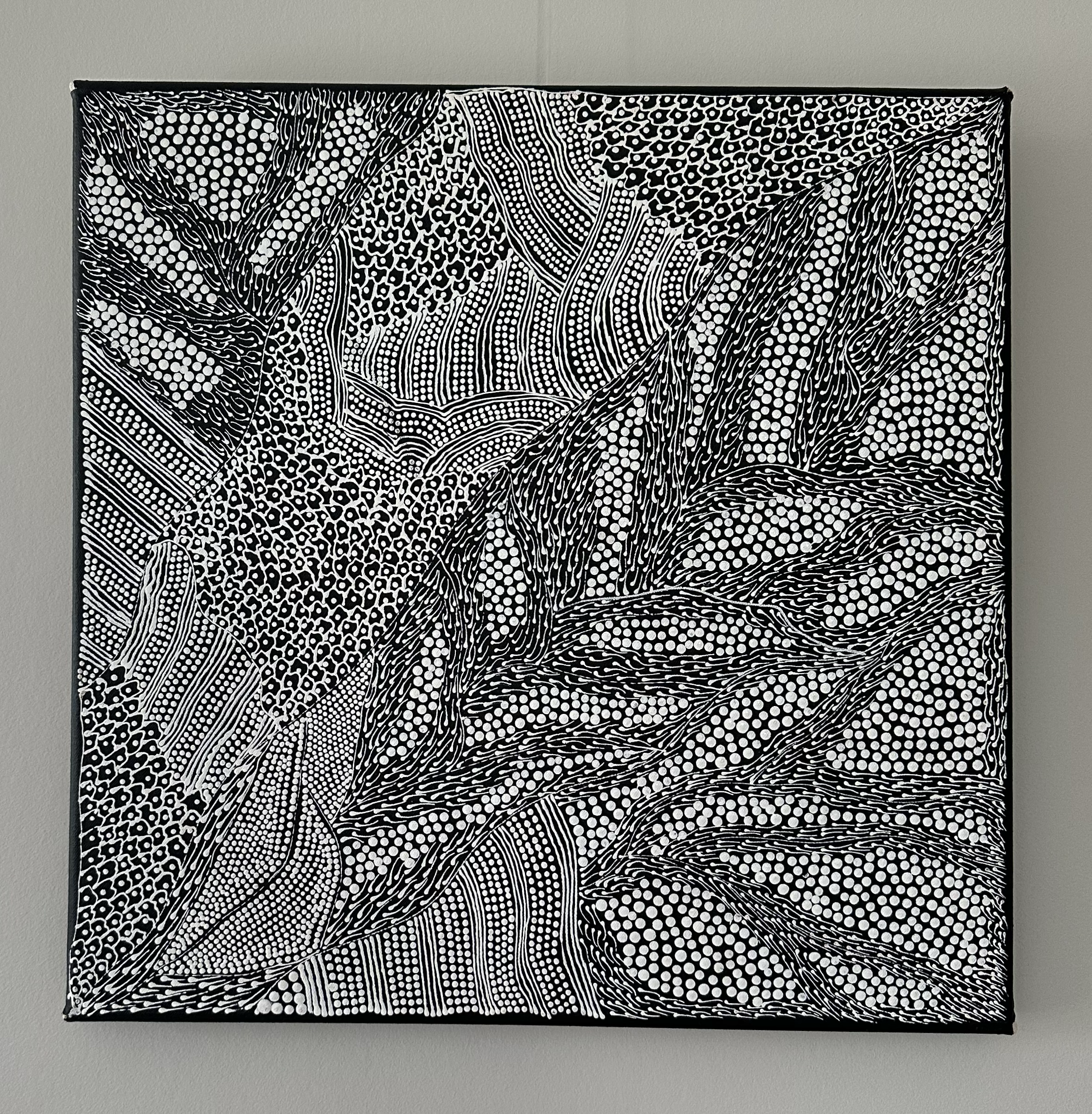 SOLD 
Mary Napangardi Butcher, 
Pikilyi Jukurrpa (Vaughan Springs Dreaming), 2025, 
acrylic on linen, 
46 x 46 cm.