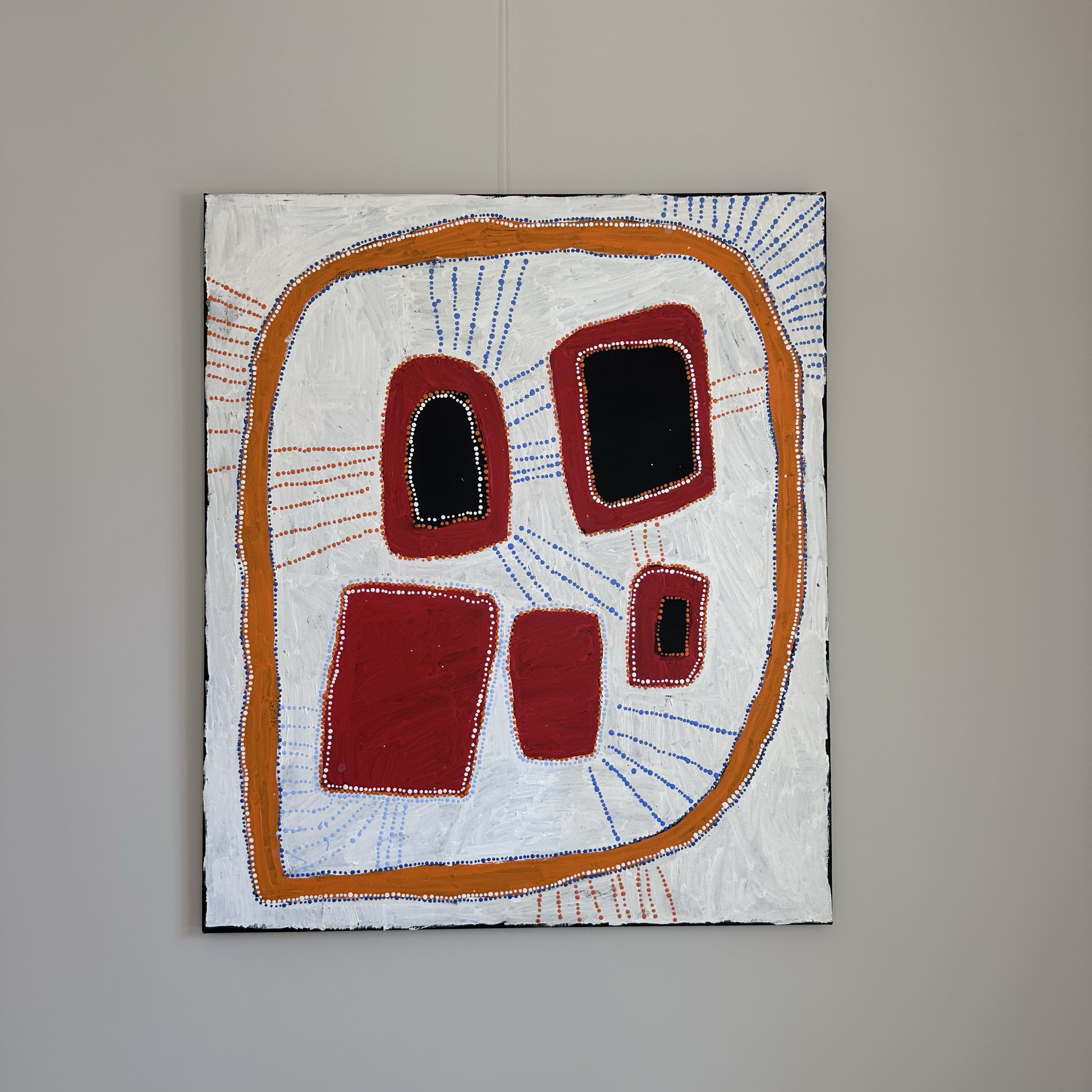 Tasha Nampijinpa Collins, 
Ngapa Jukurrpa (Water Dreaming) - Puyurru, 2025, 
acrylic on linen, 
107 x 91 cm, 
Unstretched CHF1,565, Stretched CHF1,795