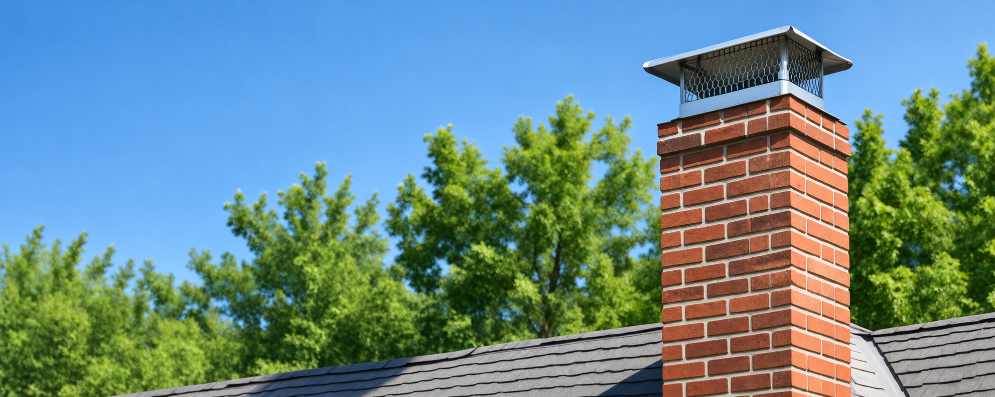 Rooftop view oc chimney and the title chimney sweep and inspection specialist