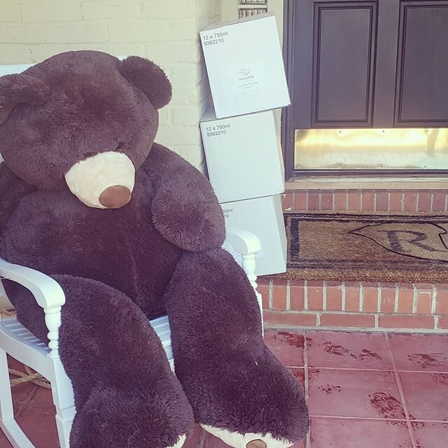 While Bob the Easter Bear napped in the afternoon sun, Dave made a three-case doorstep delivery.  Thank you, @menloparkca for supporting local wine growers.  #supportsmallbusiness #chardonnay #pinotnoir