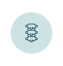 Icon of stacked burger patties inside a teal circle.