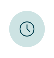 A clock icon inside a teal circle.