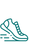 Line drawing of a running shoe with motion lines