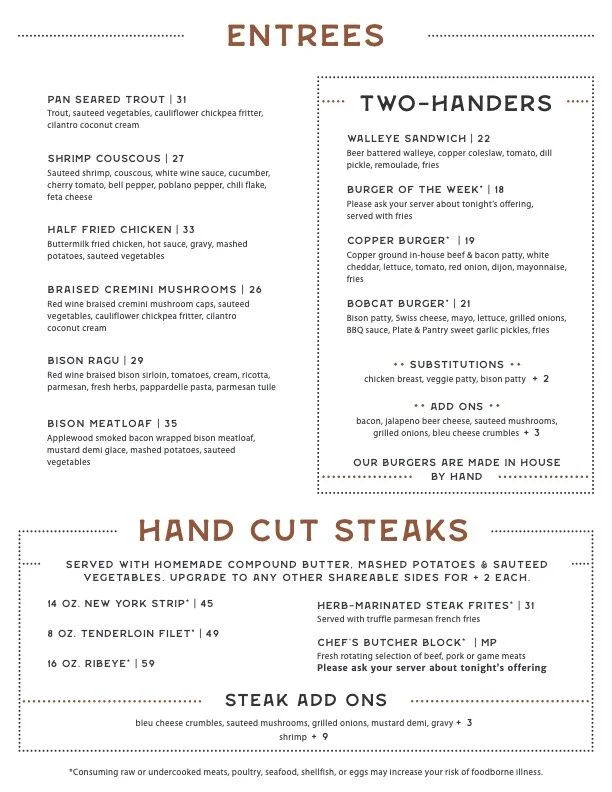 Menu Page — Copper | Restaurant and Whiskey Bar