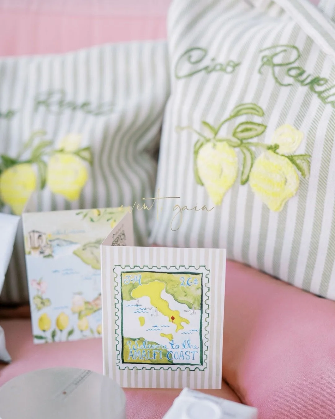 A destination wedding begins long before the ceremony. ✨🍋

One of my favorite details to curate is the welcome bag&mdash;thoughtfully designed to give guests their very first taste of Italy.

For this Amalfi Coast celebration, each handcrafted strip