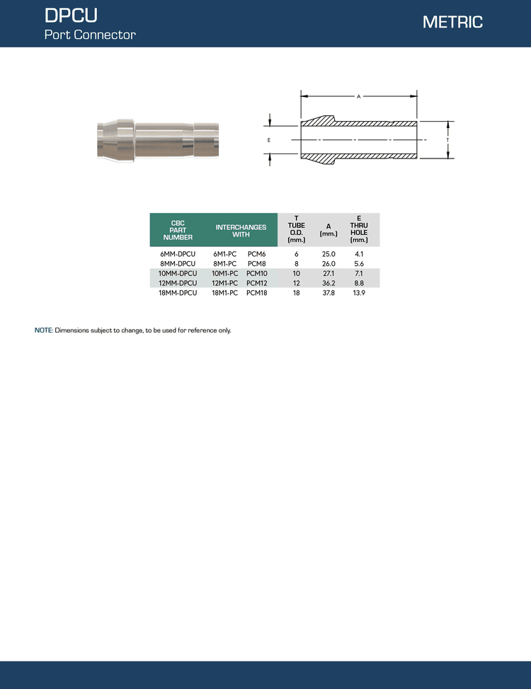 Tylok Metric Tube Fittings DPCU - Port Connector Union