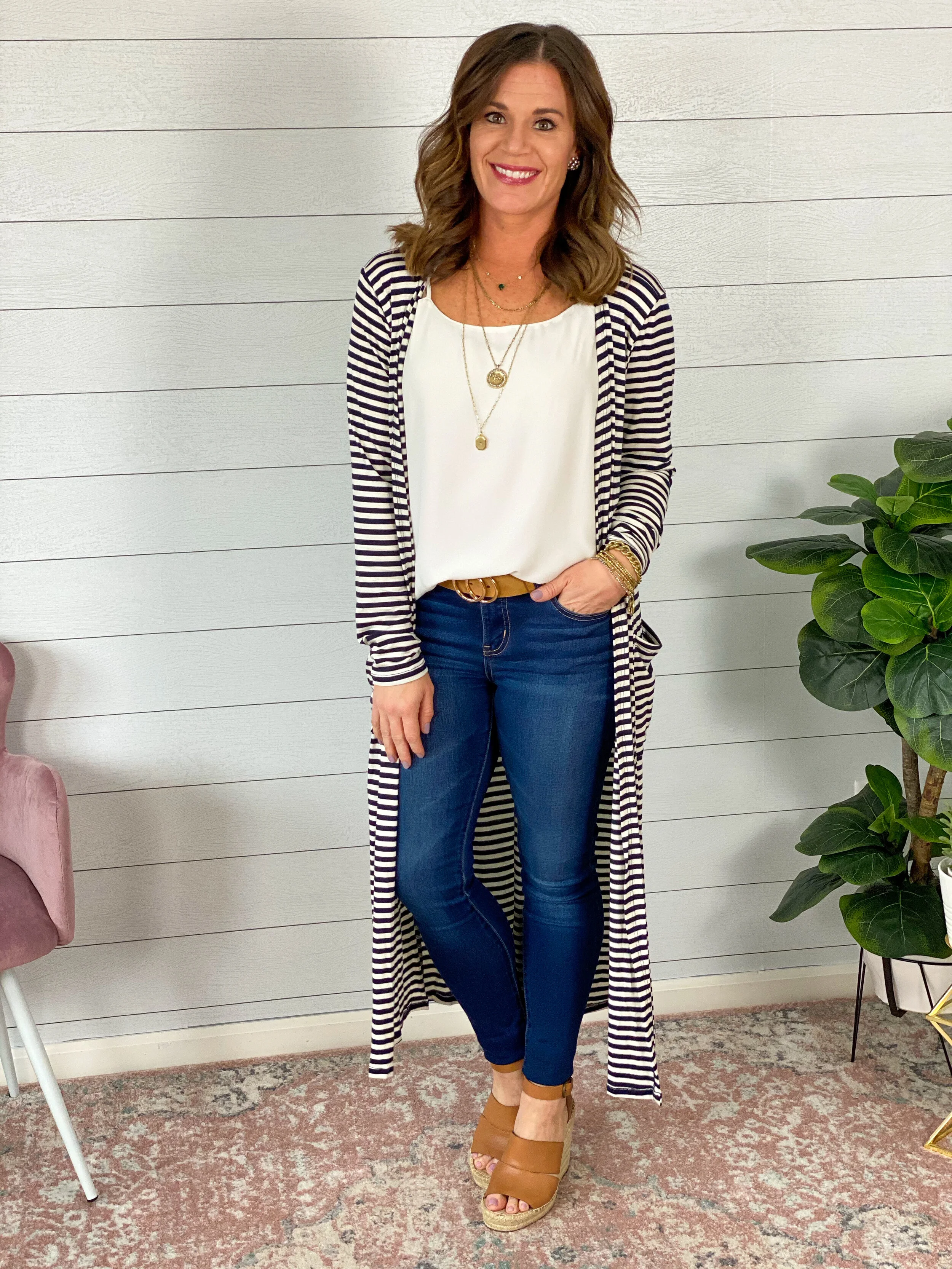 striped duster cardigan