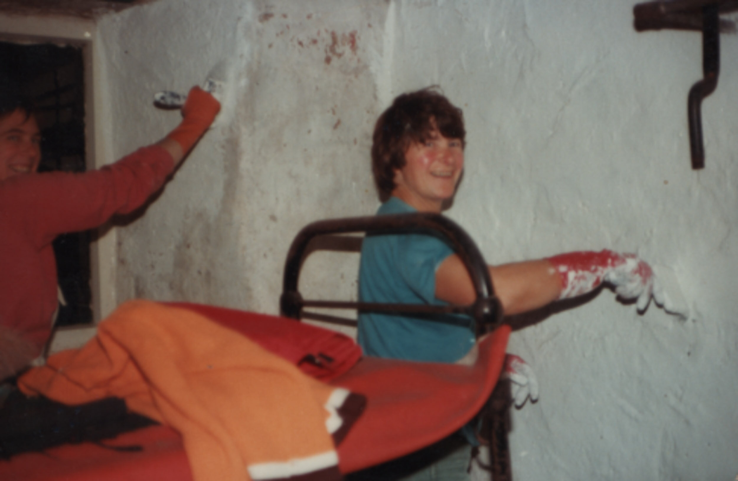 Fiona Slator and Denise Wilson painting the bunk room in 1982