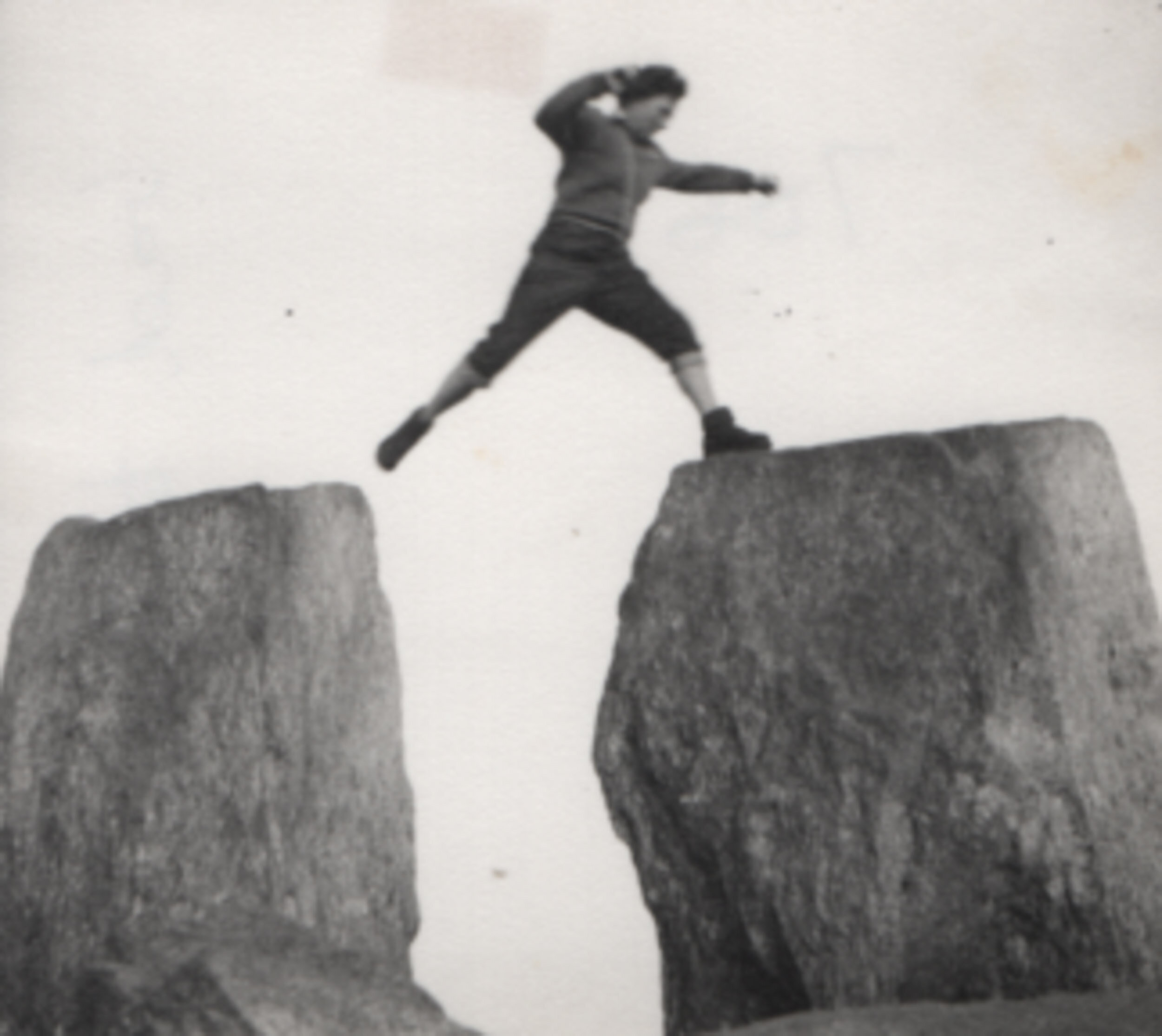 Frances Tanner scrambling on Adam and Eve, Tryfan, North Wales, in 1960