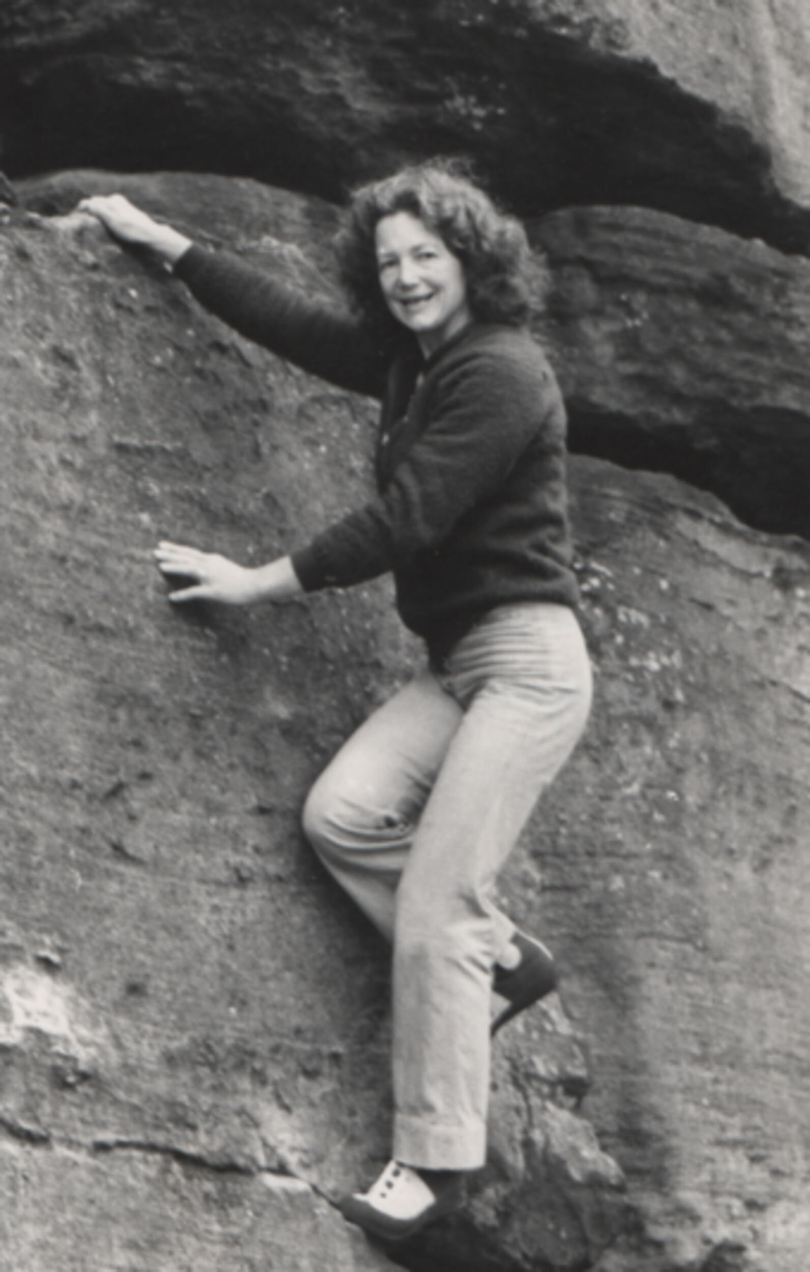 Angela Soper soloing at Almscliffe, Yorkshire, in 1981 