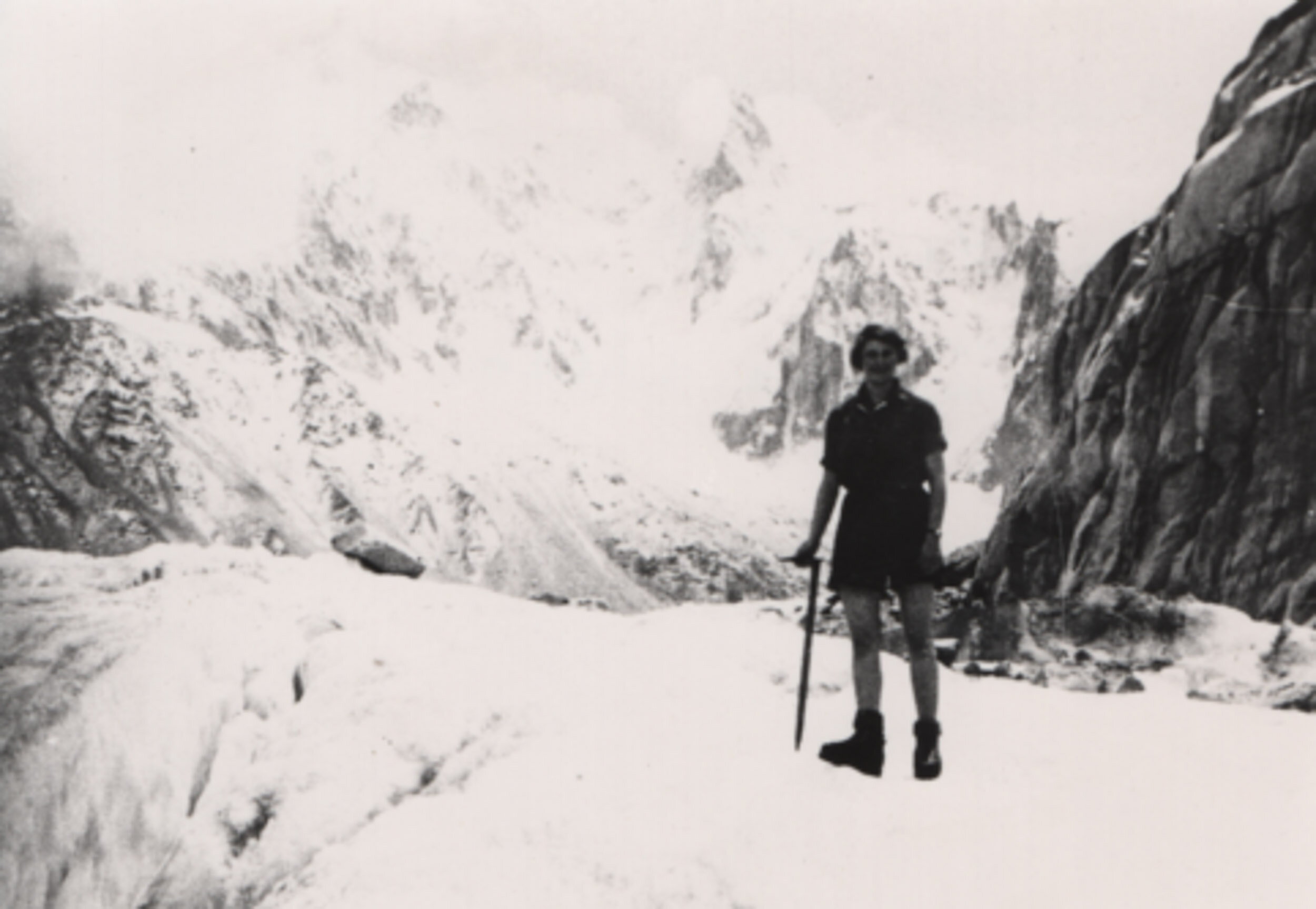 Denise Wilson on the Mer de Glace - first trip to the Alps, 1954