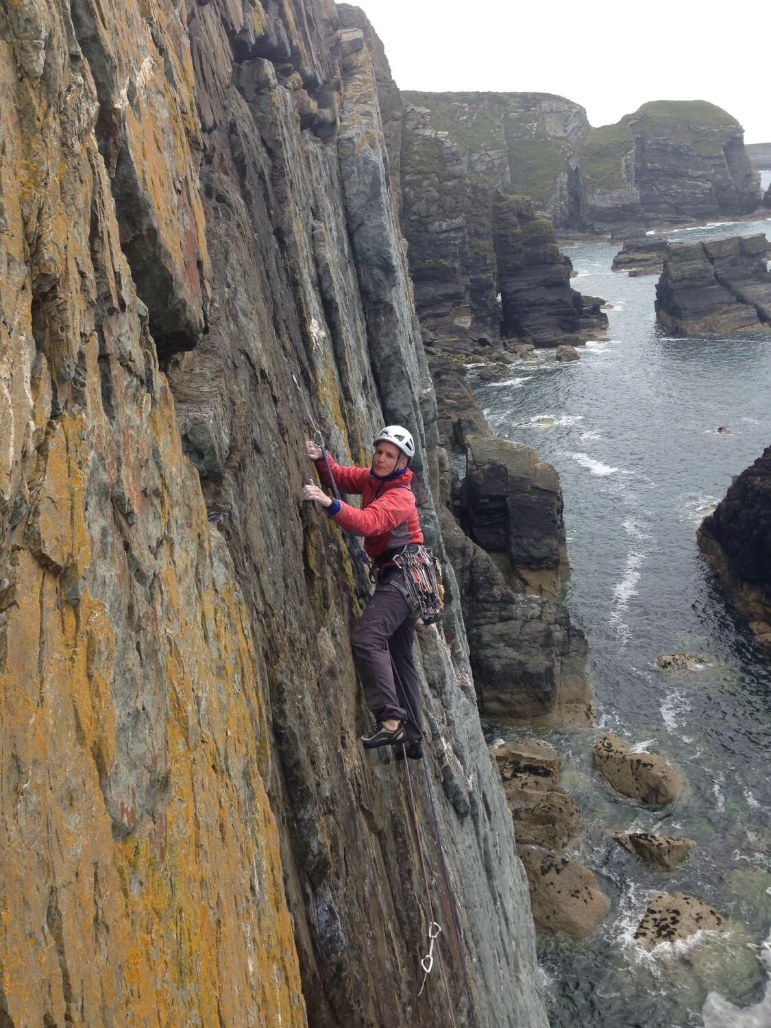 Thea Williams on Freebird (E1), Gogarth, Anglesey, at the 2016 Womens International Climbing Meet 